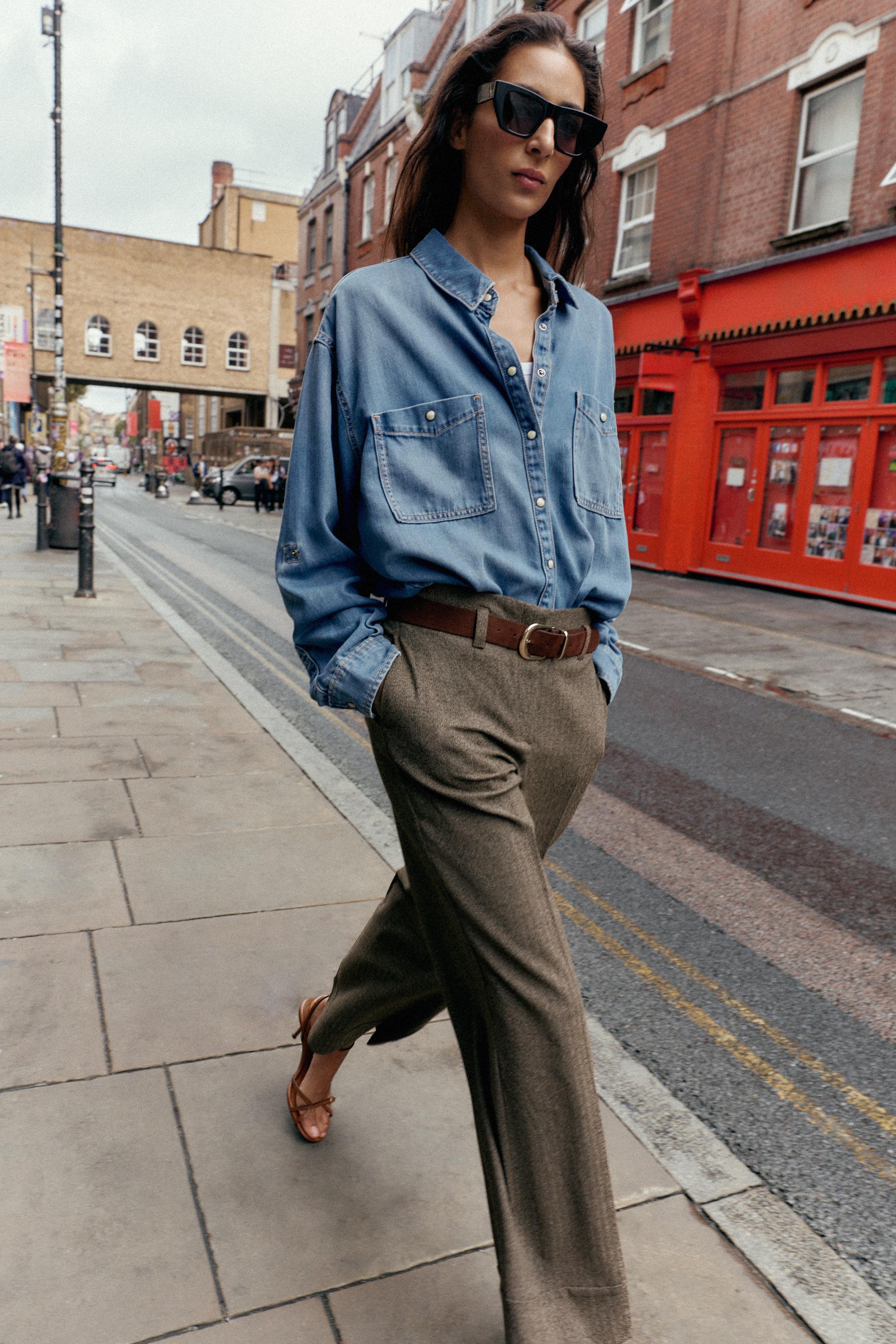 HERRINGBONE BELTED PANTS