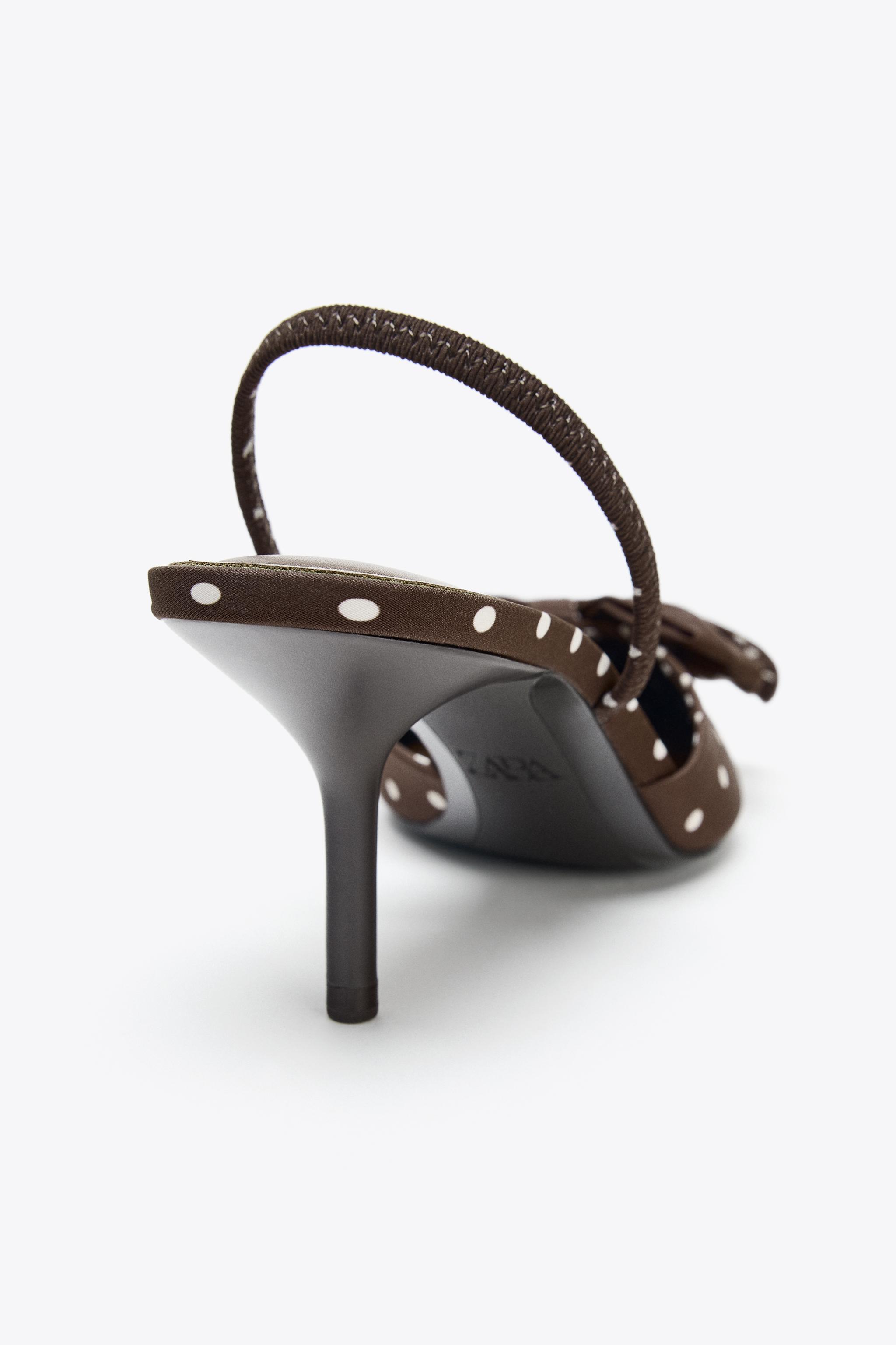 POLKA DOT PRINT HEELED SHOES WITH BOW