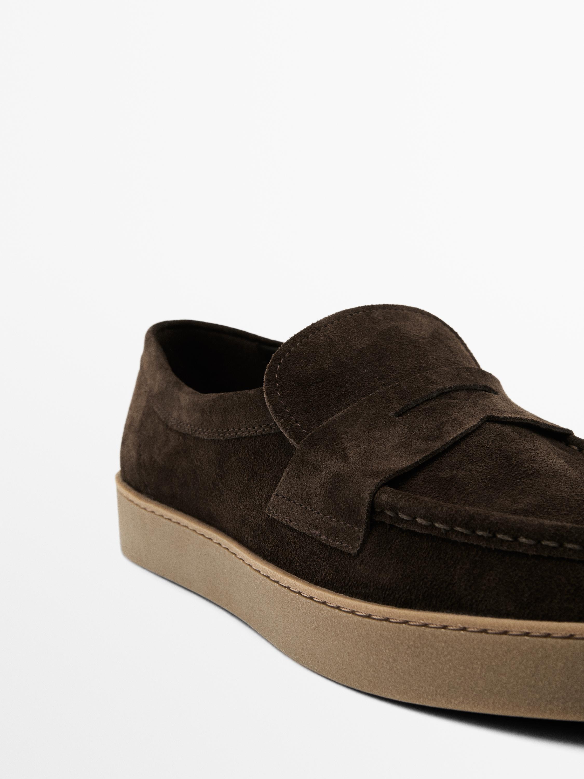 Split suede penny loafers