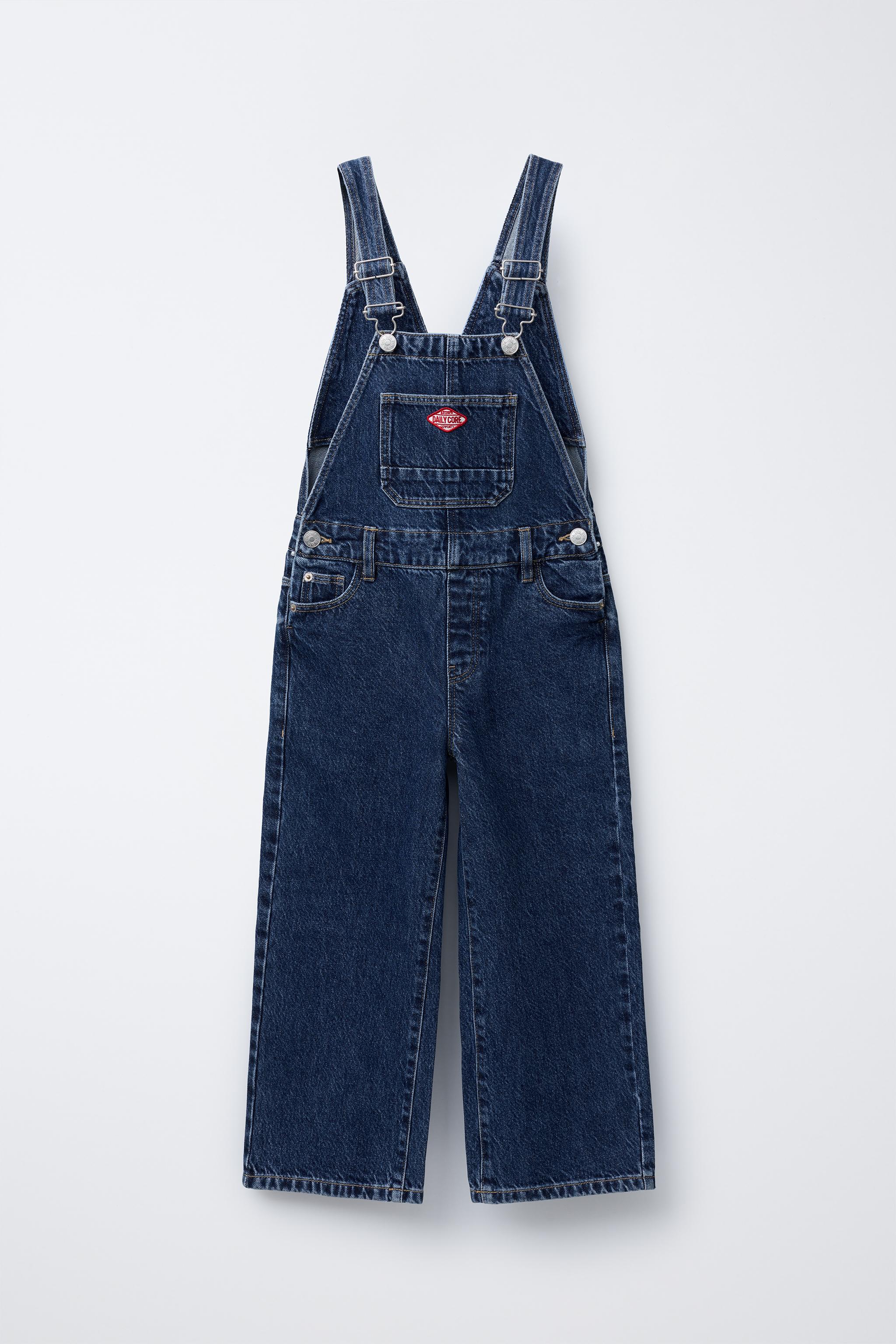 DENIM OVERALLS WITH LABEL