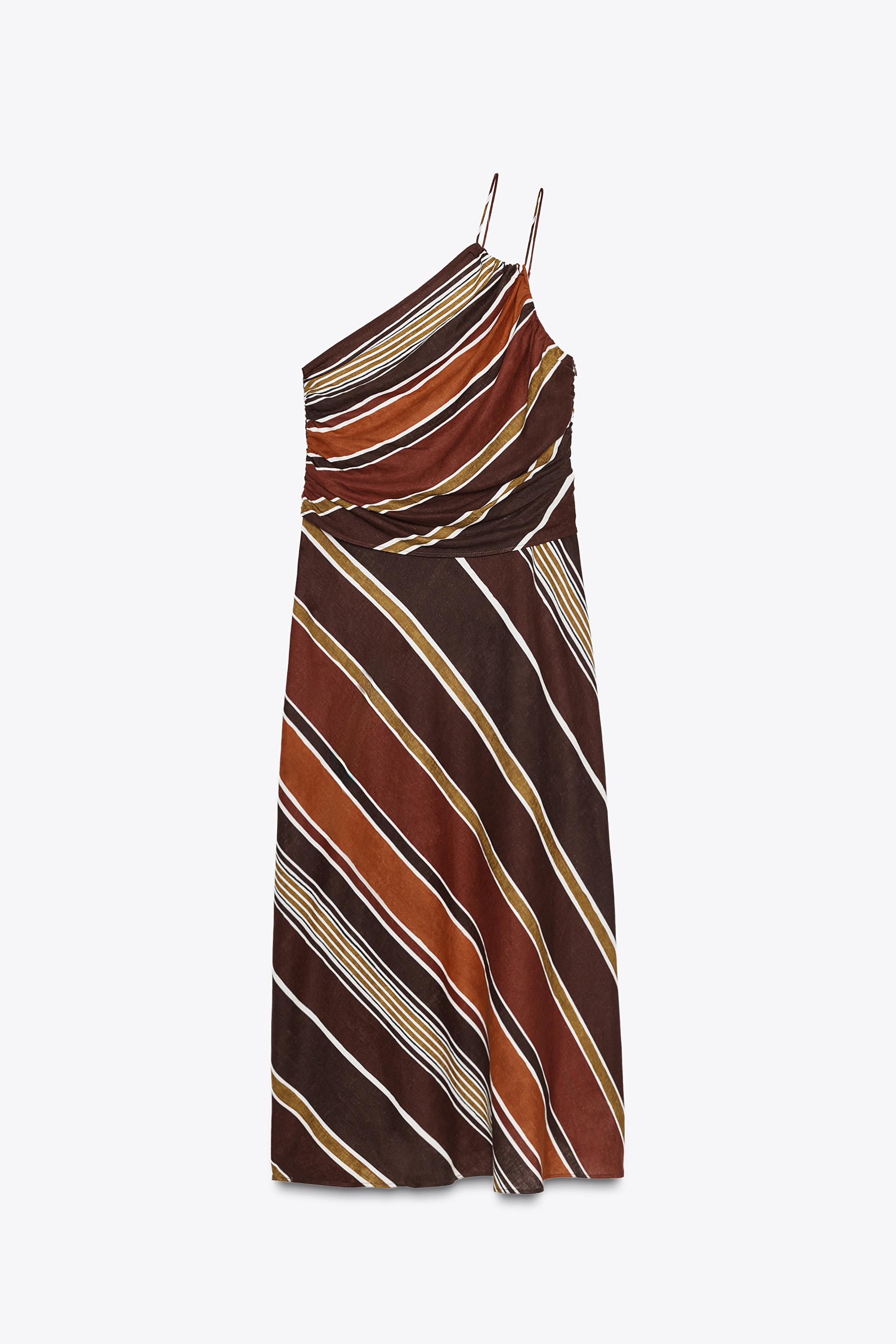 STRIPED ASYMMETRIC MIDI DRESS