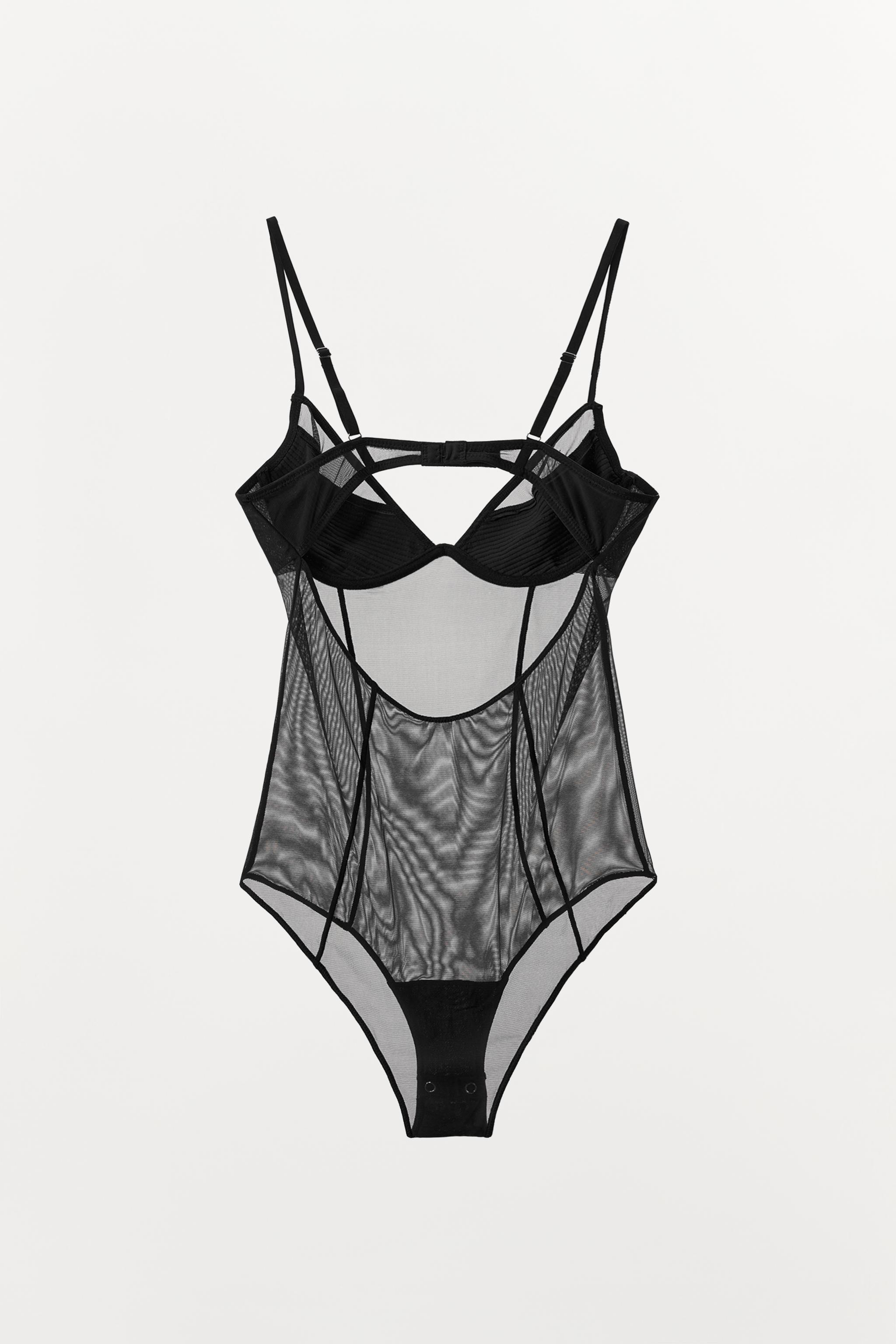 SEMI-SHEER PLEATED BODYSUIT