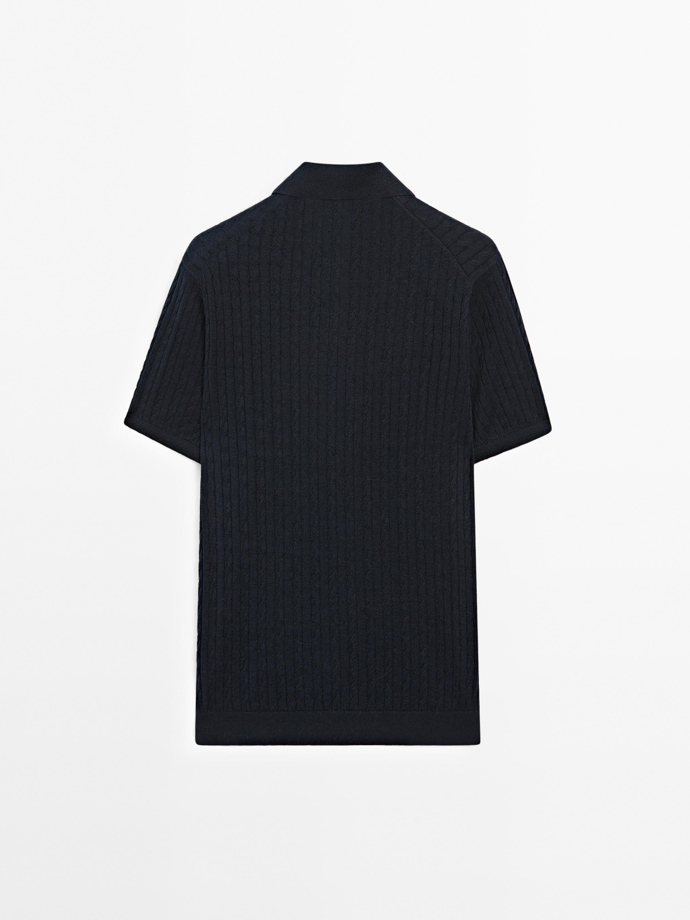 Cable-knit polo shirt