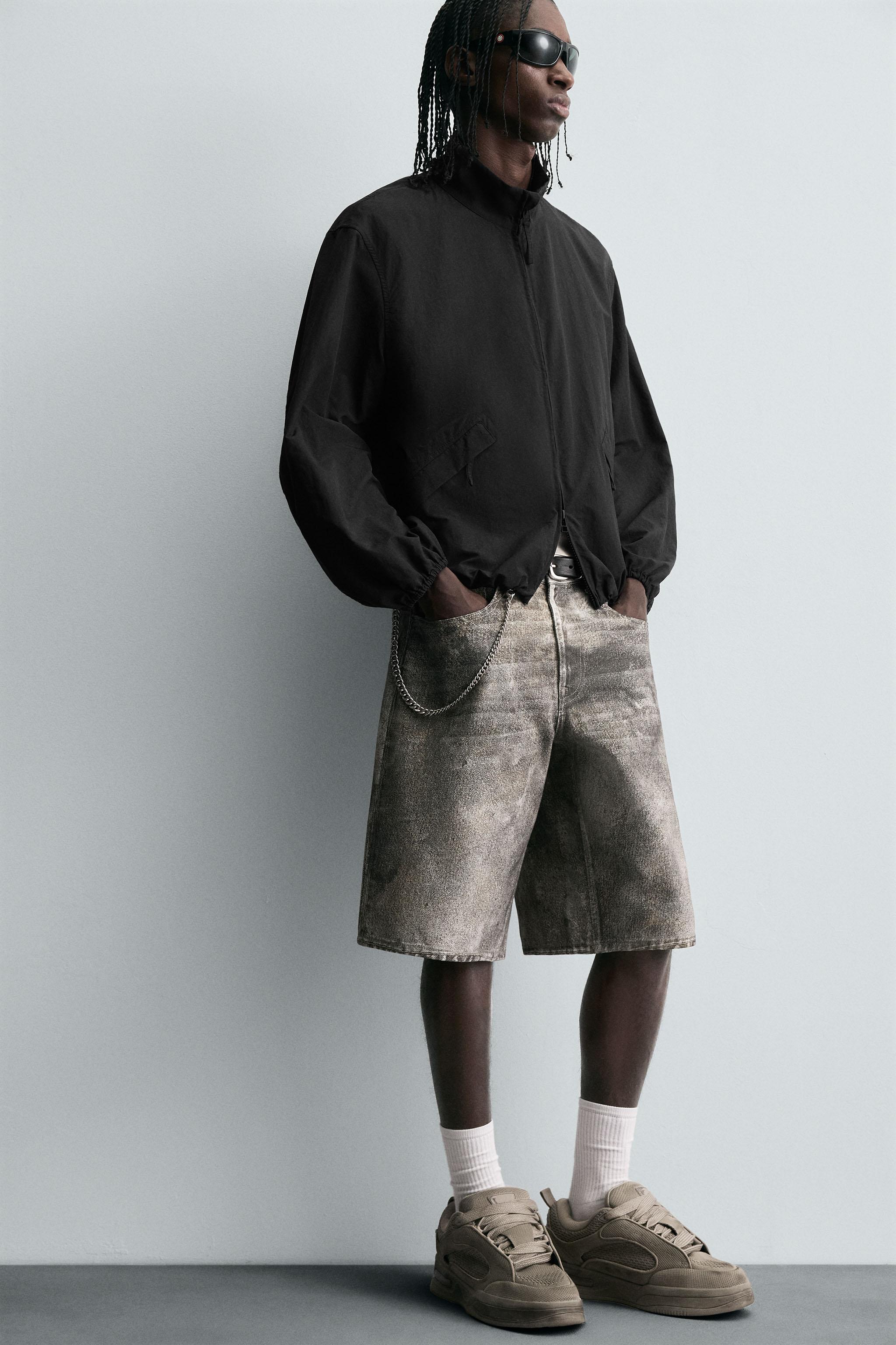 ABSTRACT PRINT BAGGY FIT DENIM SHORTS