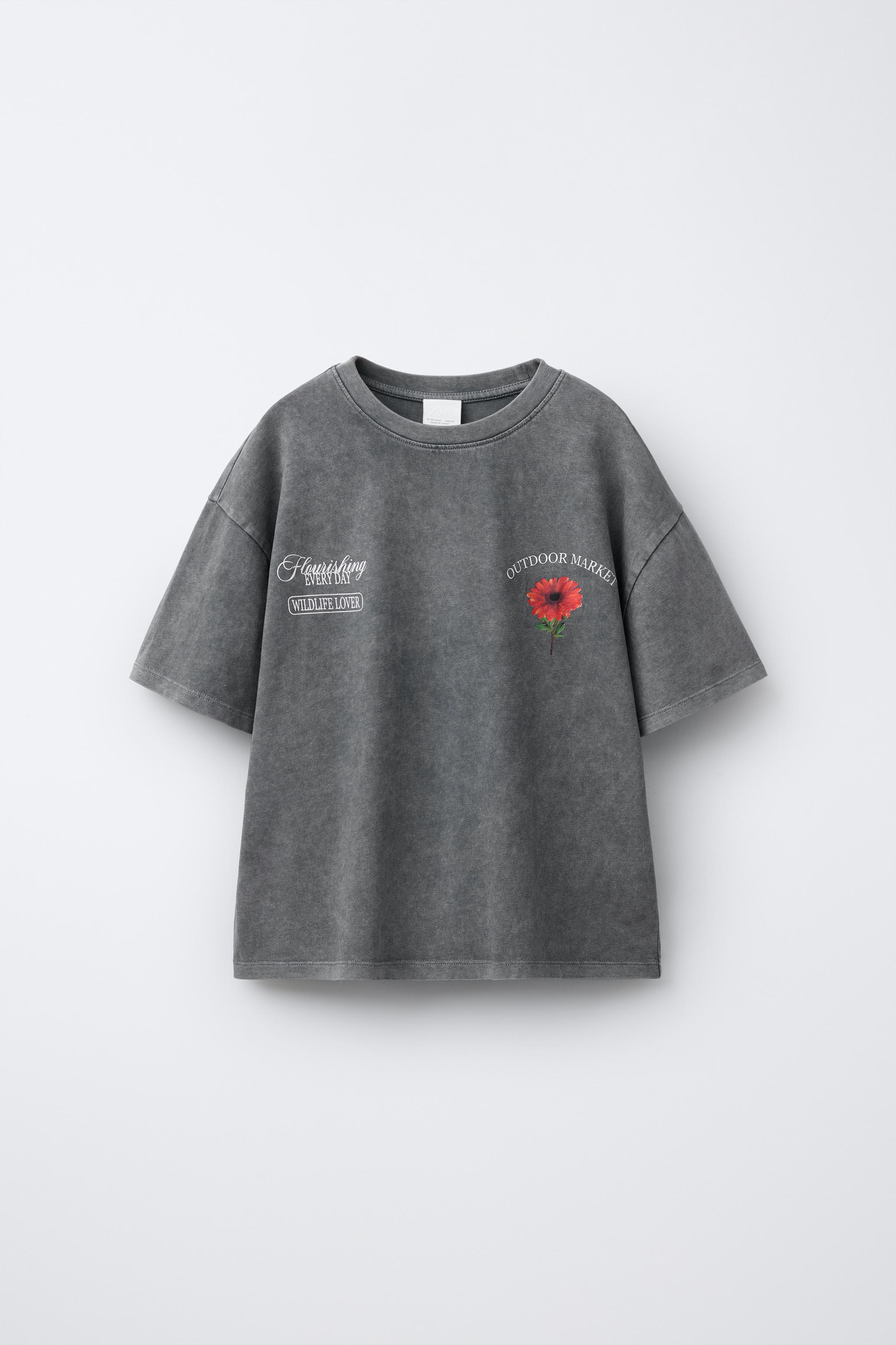 GARMENT DYE WASHED EFFECT FLORAL T-SHIRT