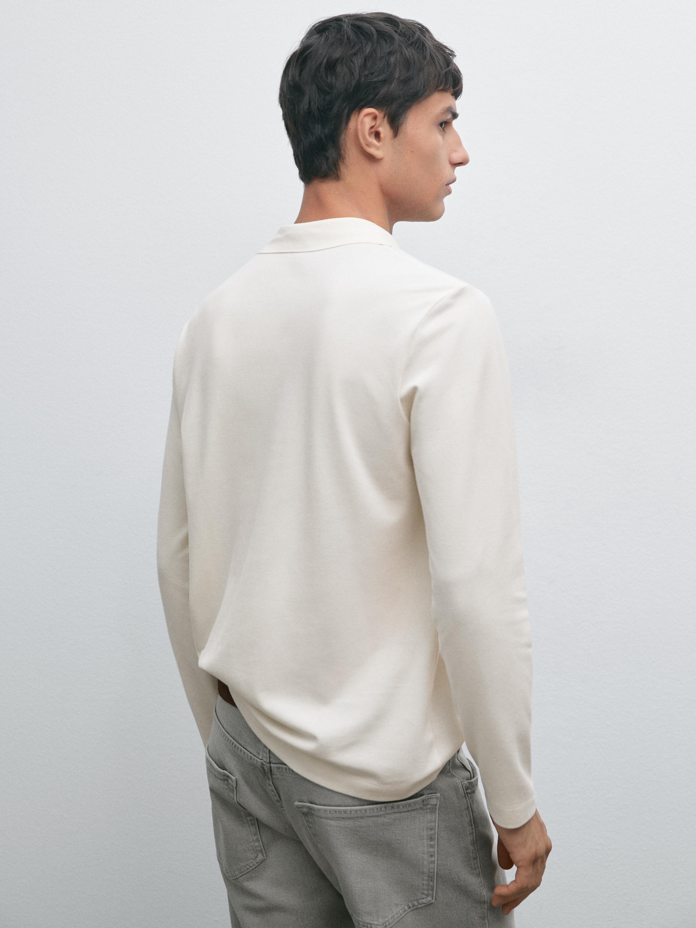 Long sleeve mercerised cotton piqué polo shirt