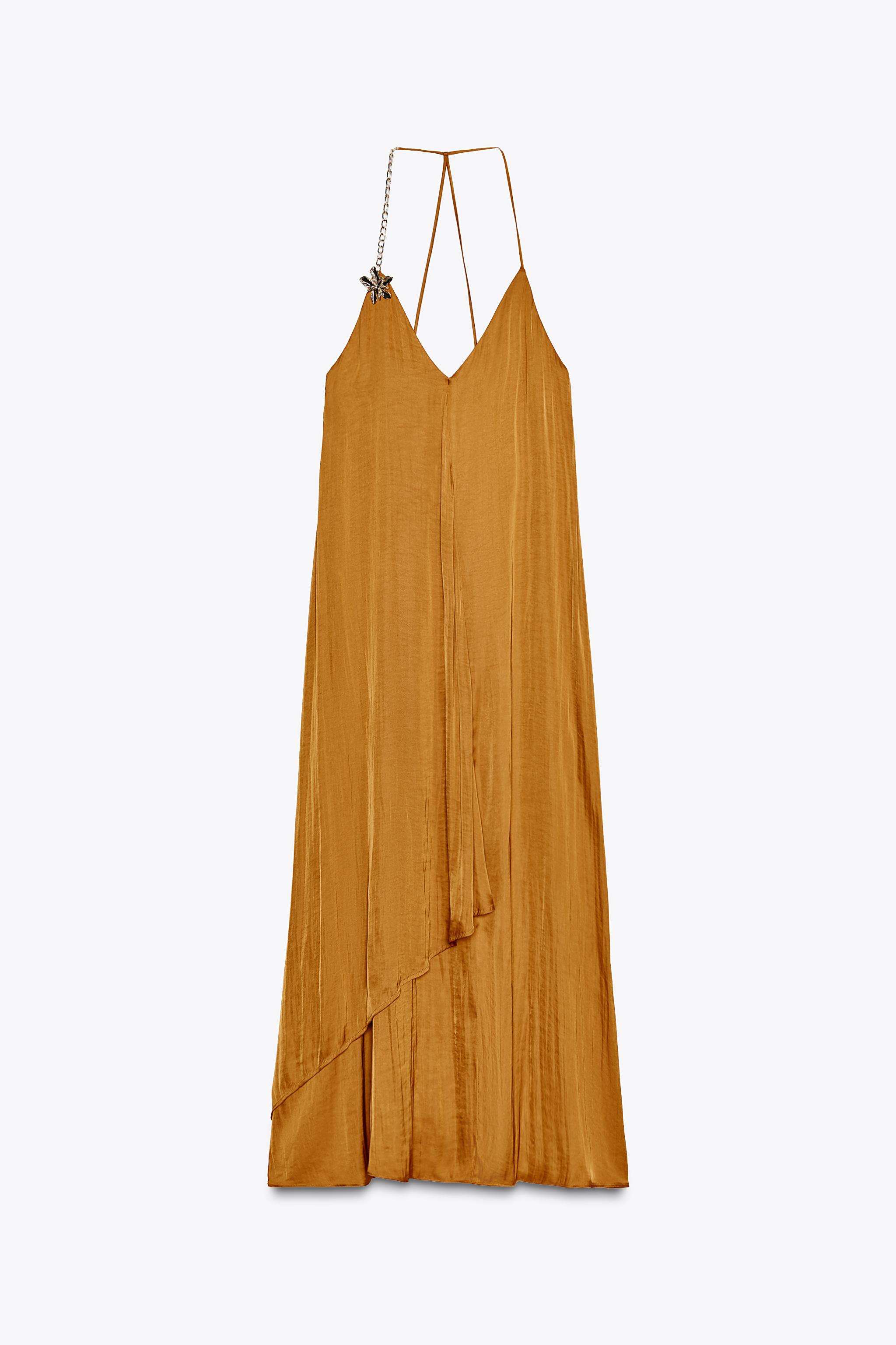 SATIN EFFECT MIDI DRESS WITH TRIM