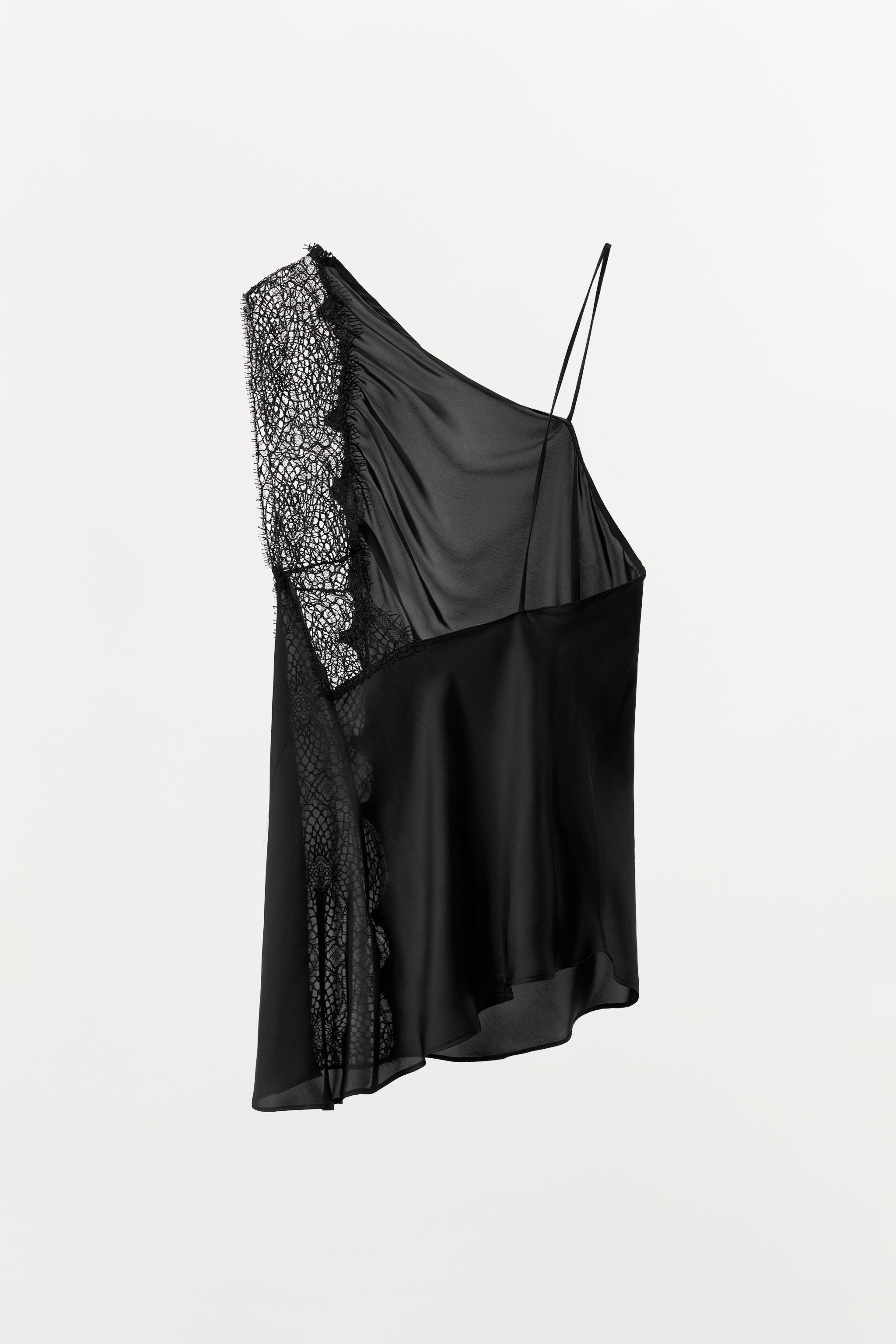 ASYMMETRIC SATIN EFFECT LACE TOP