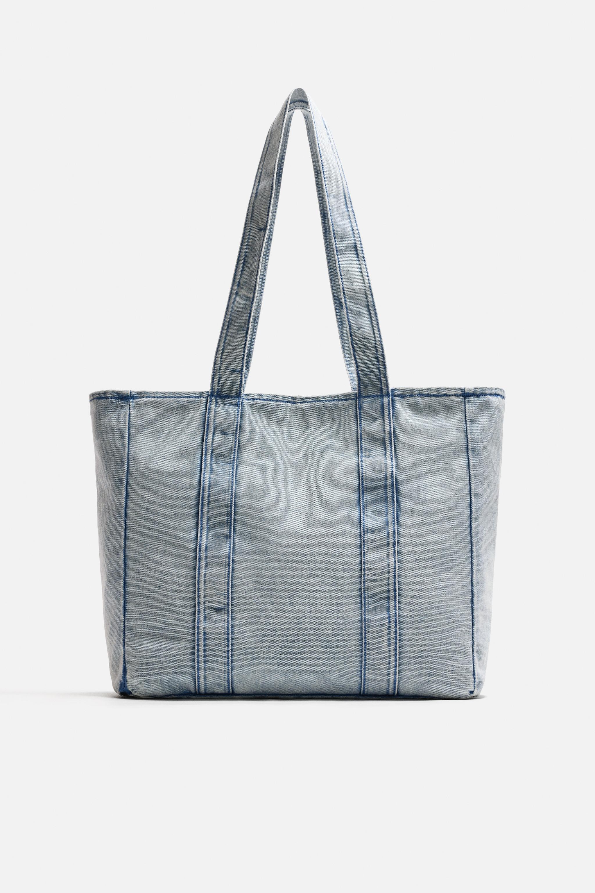 WASHED-EFFECT DENIM SHOPPER BAG