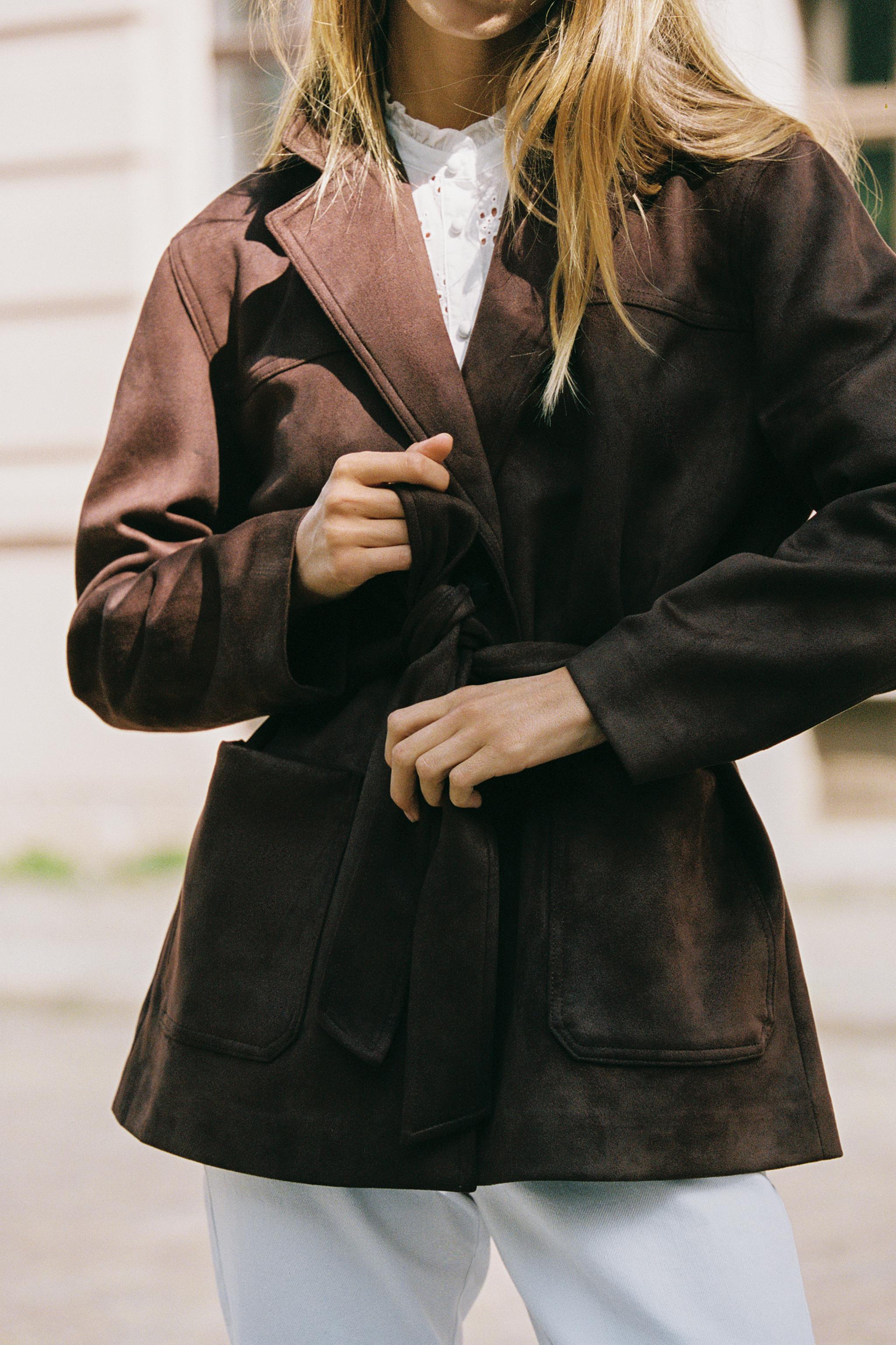 BELTED FAUX SUEDE JACKET