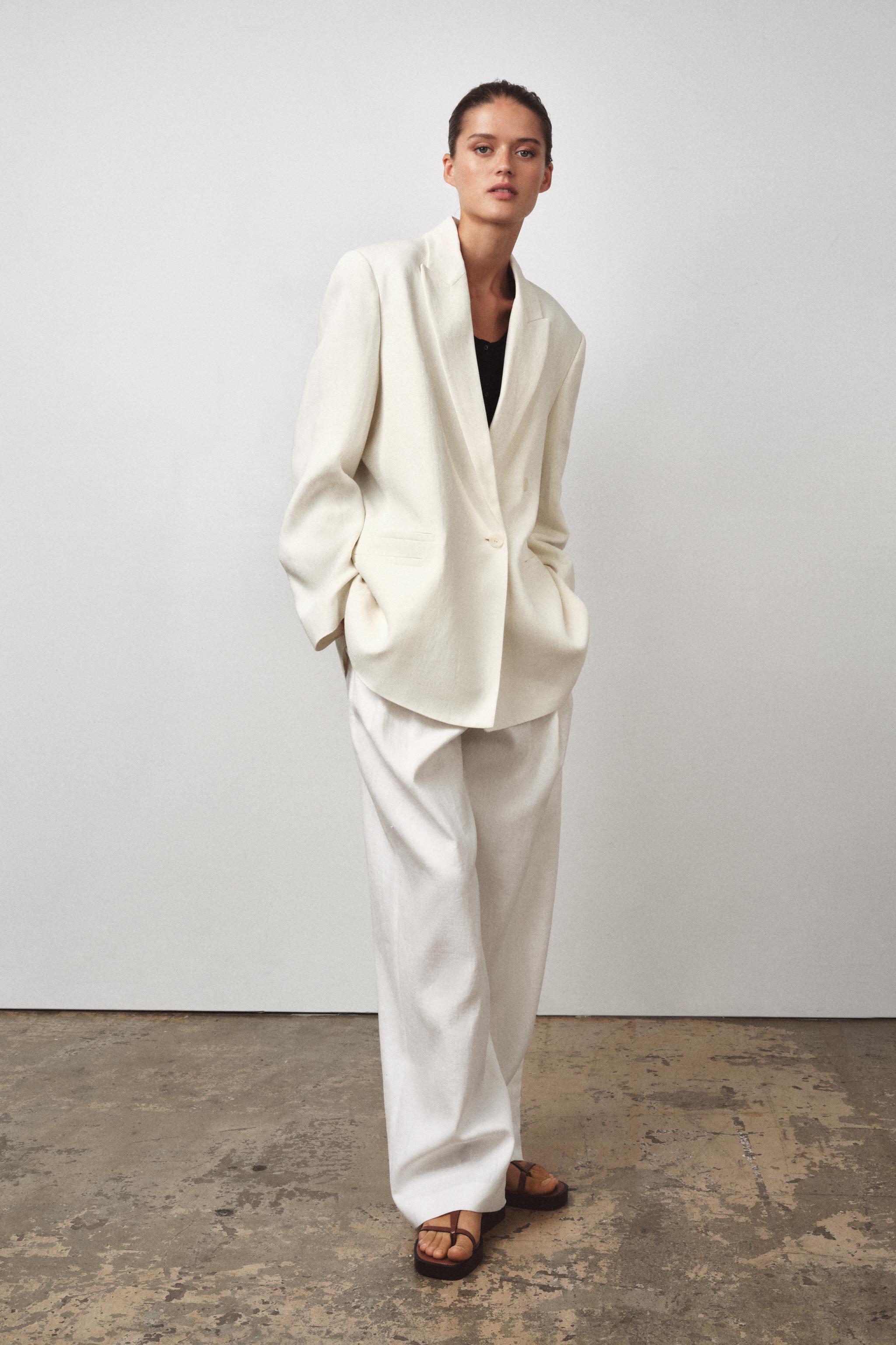 ZW COLLECTION LINEN BLEND DOUBLE BREASTED BLAZER