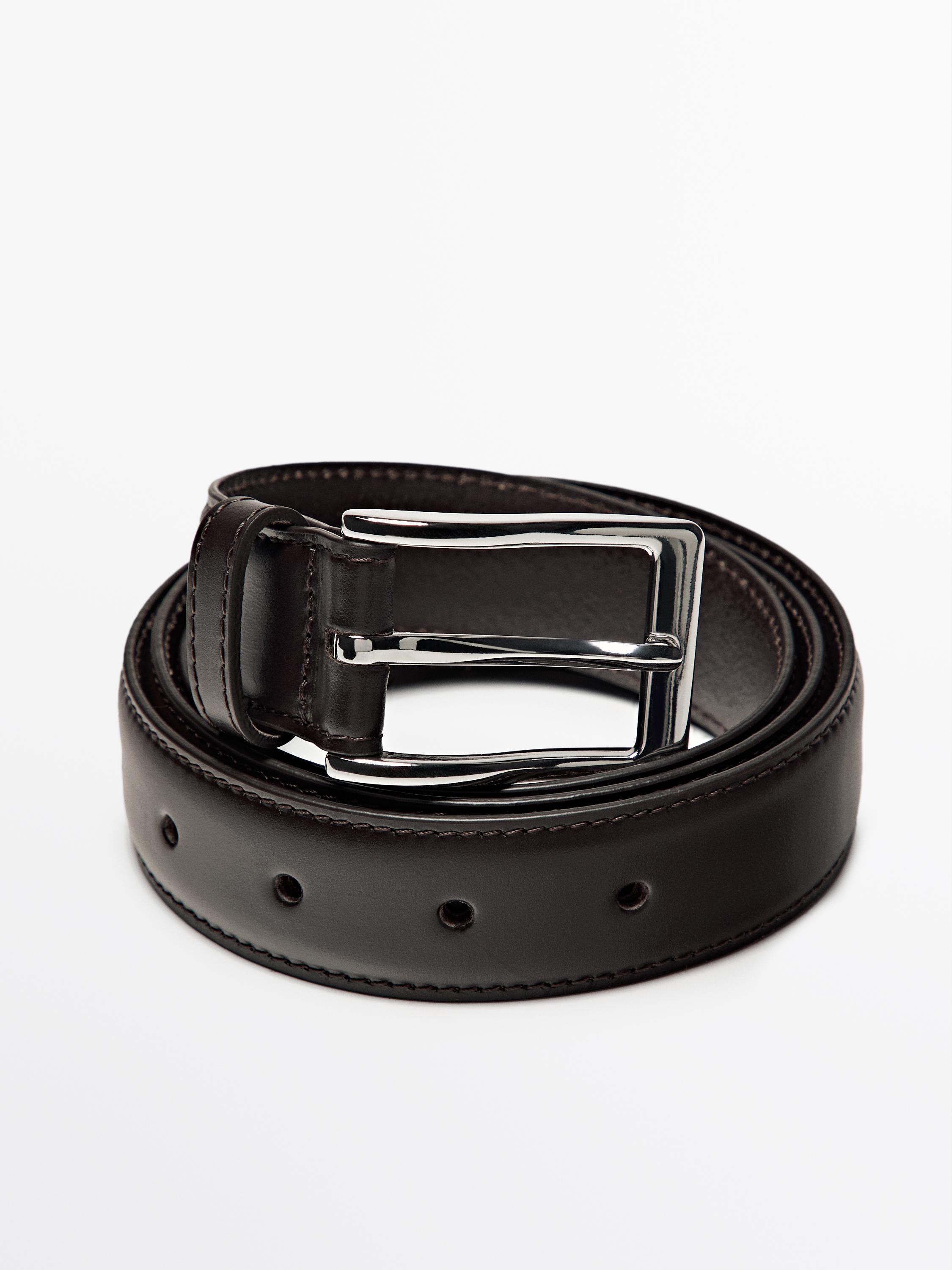 Smart nappa leather belt with topstitching