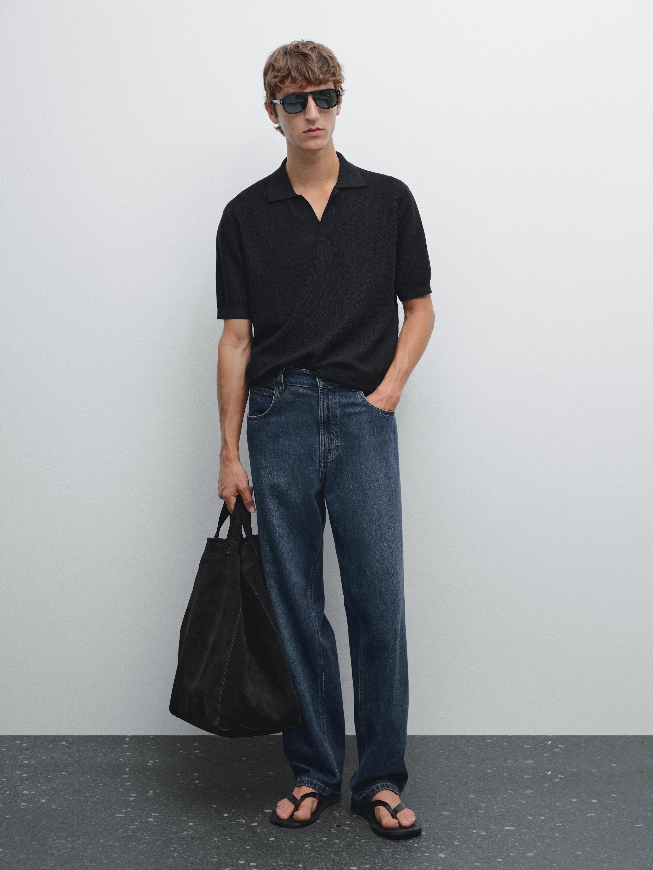 Short sleeve jacquard knit polo shirt