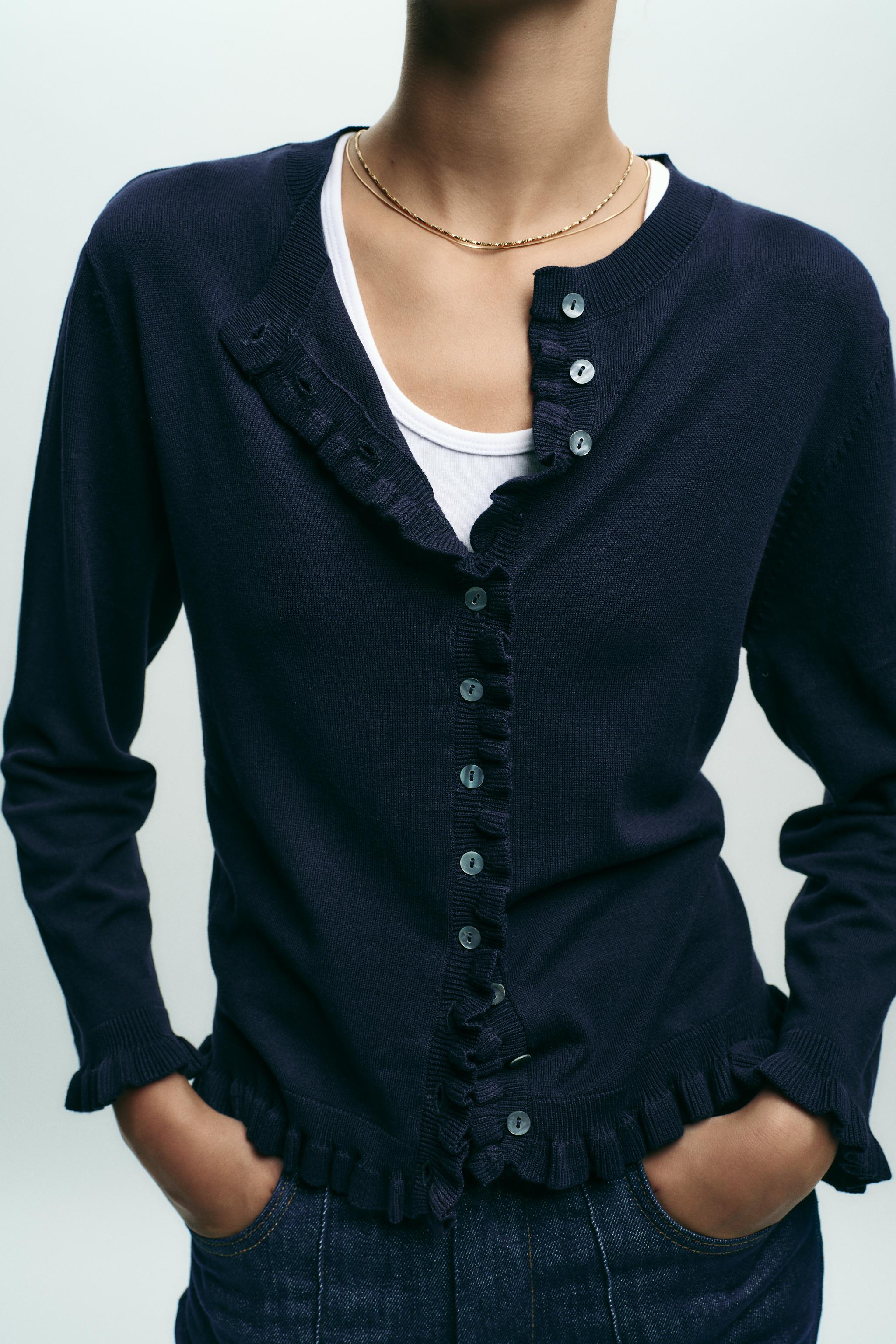 RUFFLED KNIT CARDIGAN