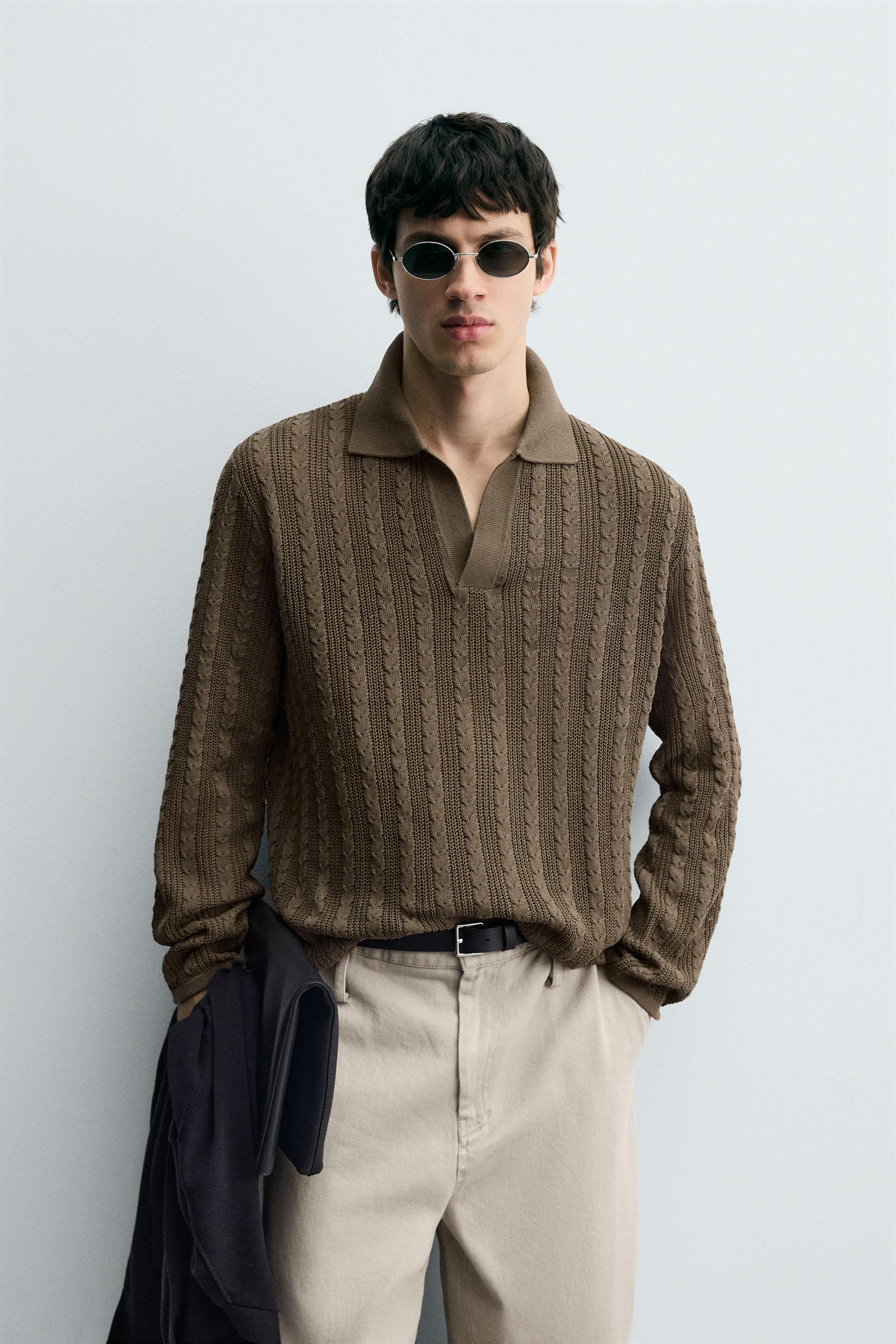 CABLE KNIT POLO SHIRT