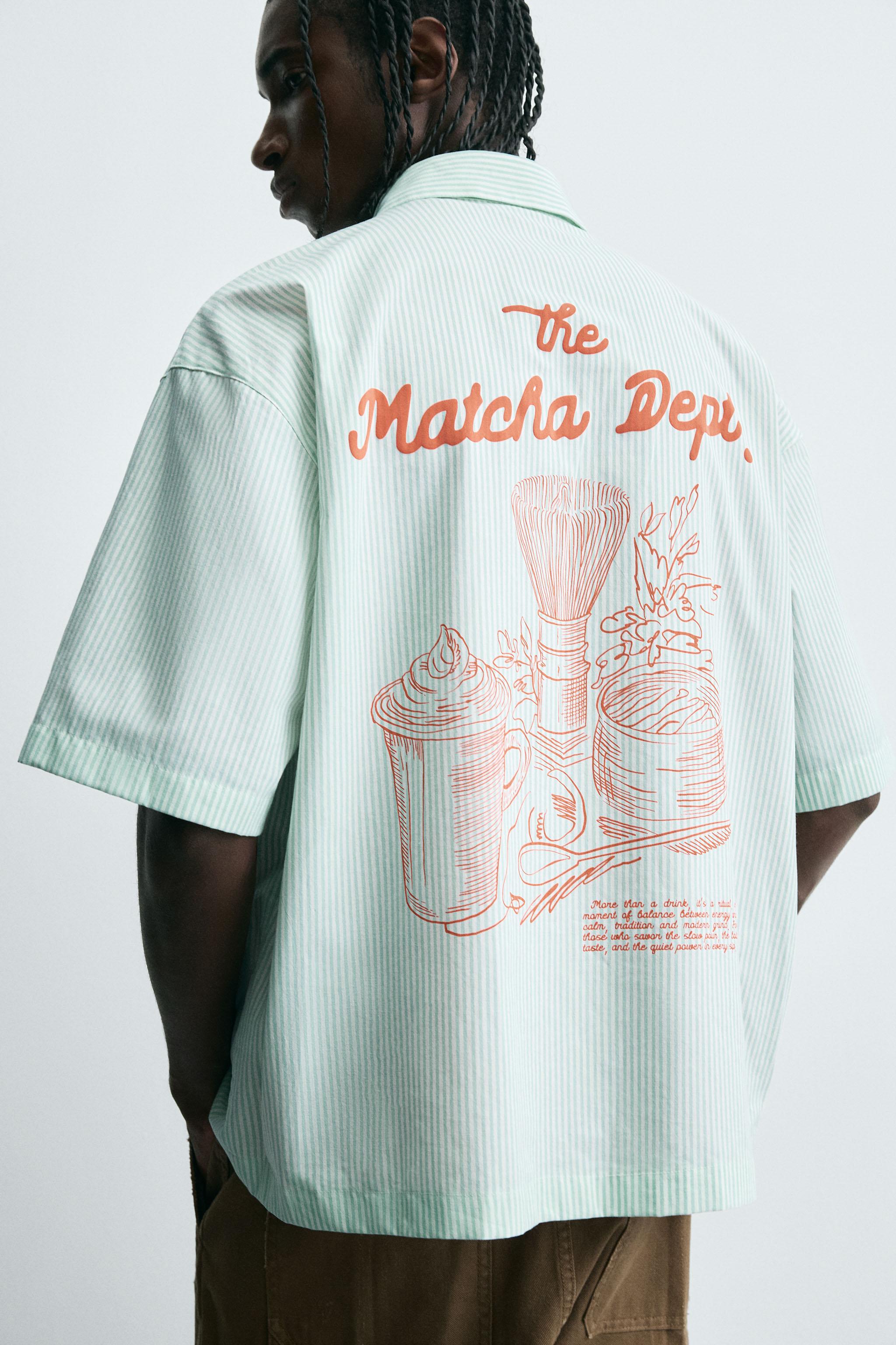 COMBINATION TEXT STRIPED SHIRT