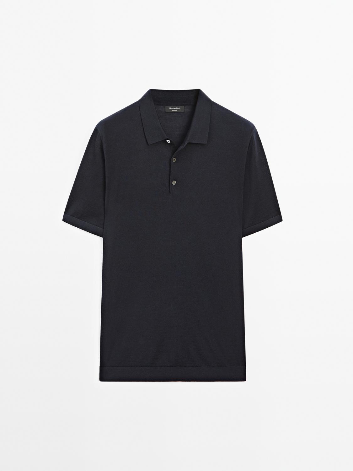 Short sleeve wool blend knit polo shirt
