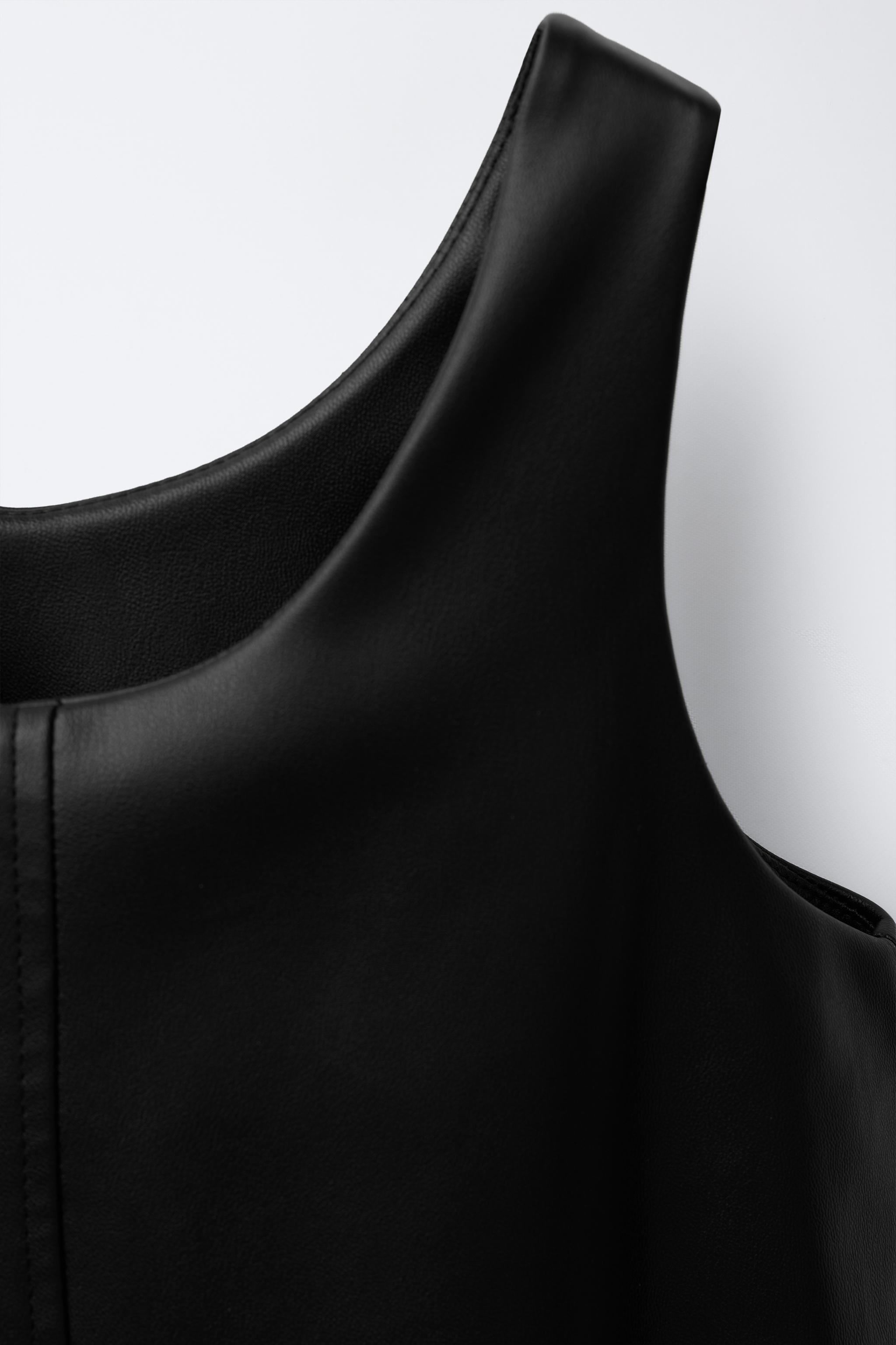 FAUX LEATHER BOW PINAFORE DRESS