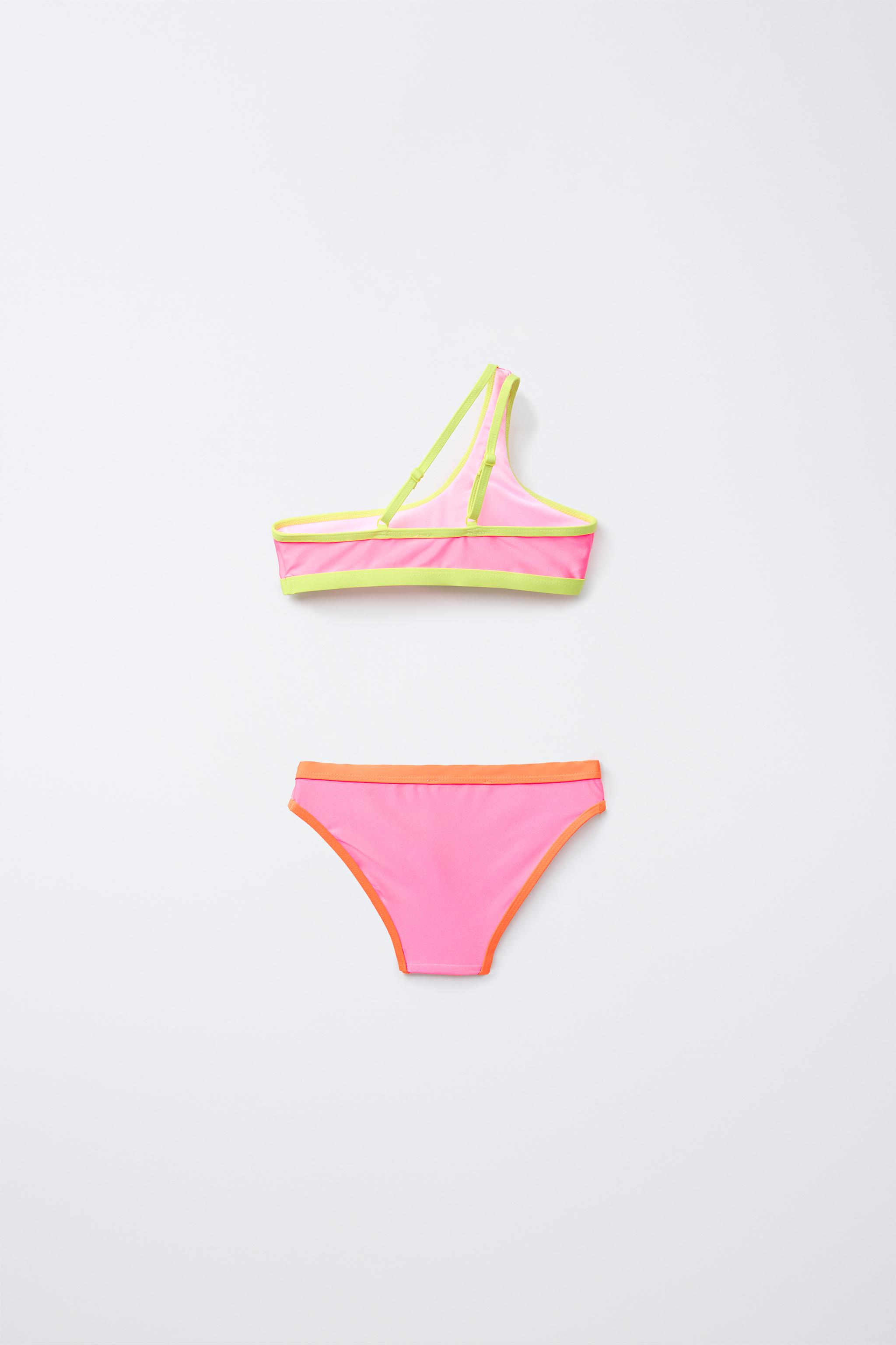 6-14 YEARS/ ASYMMETRICAL SHINY BIKINI WITH PIPING