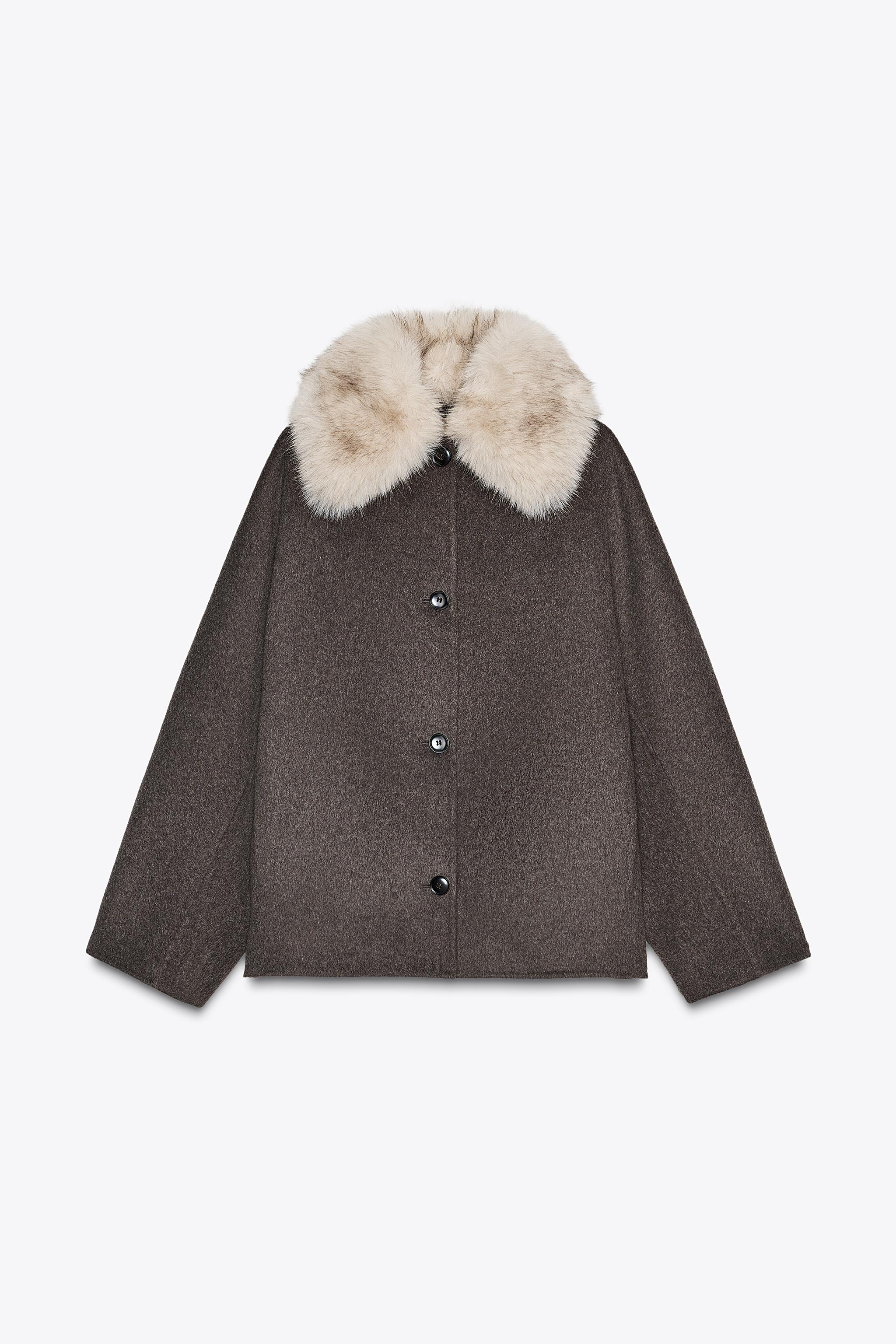 ZW COLLECTION WOOL BLEND FAUX FUR COLLAR JACKET