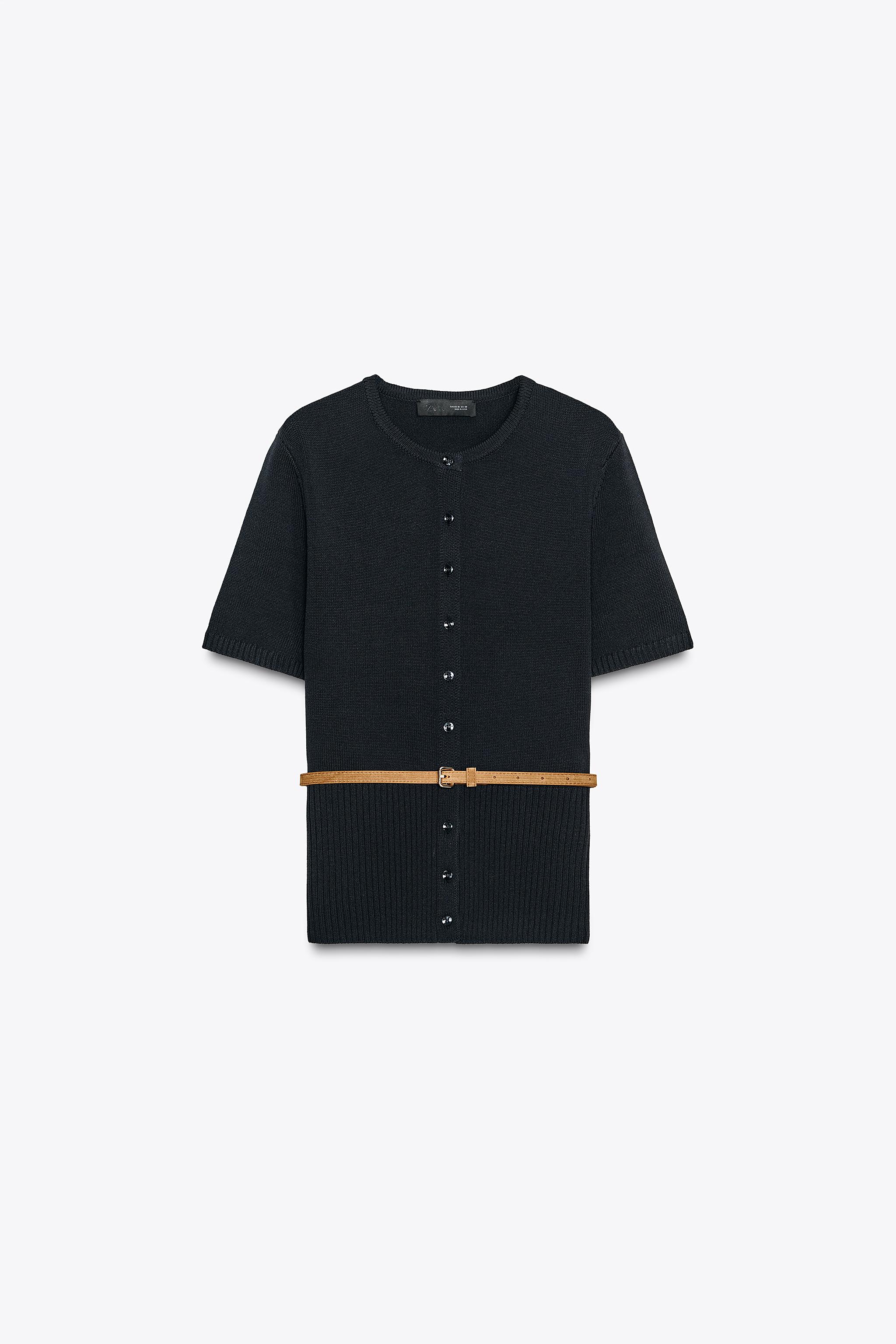 BELTED SHORT SLEEVE KNIT CARDIGAN