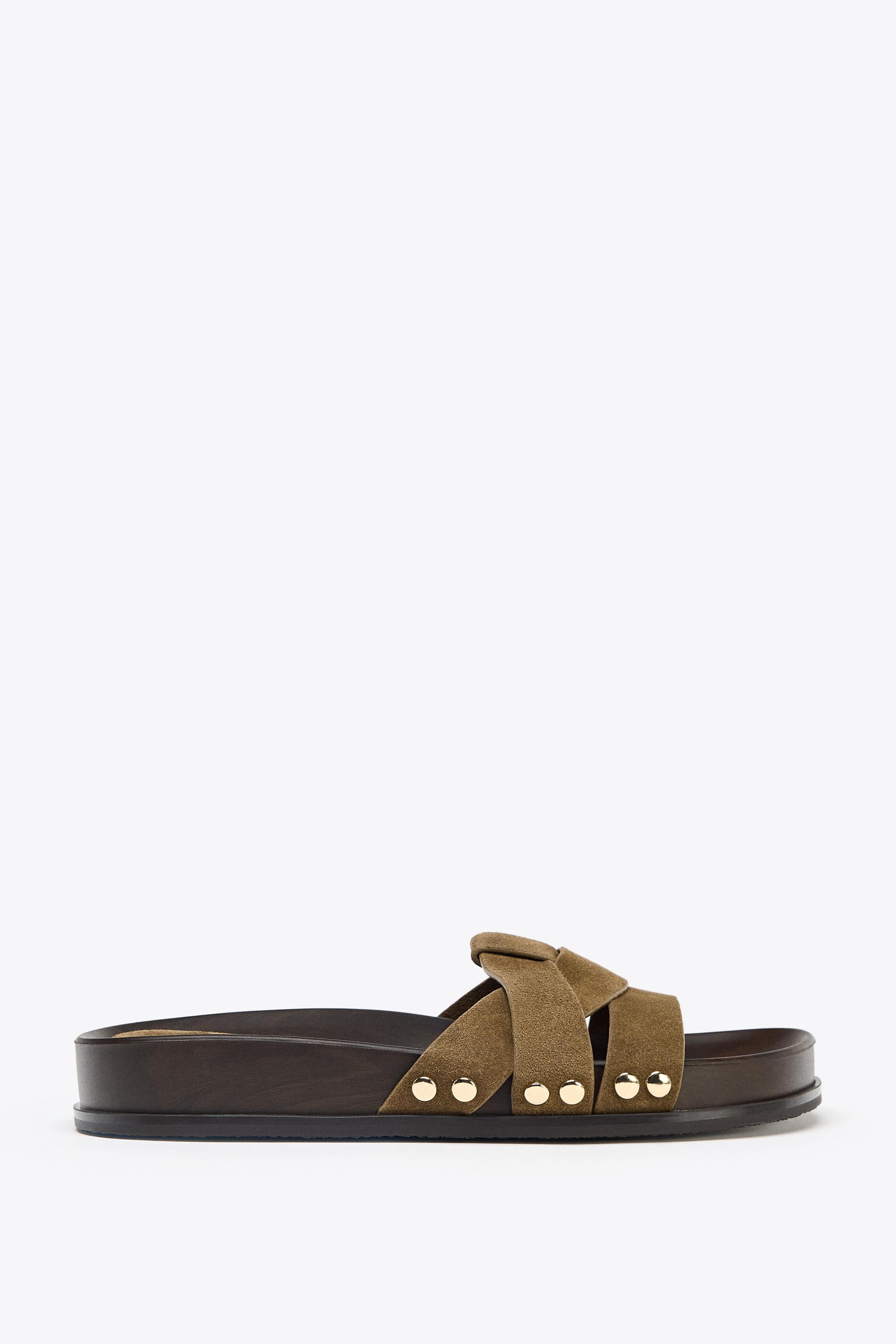 LEATHER PLATFORM SLIDES