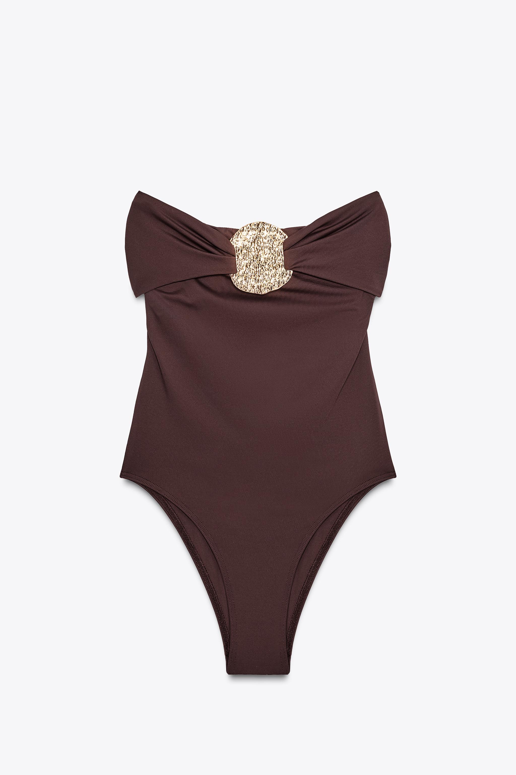 BANDEAU SWIMSUIT WITH METAL DETAIL