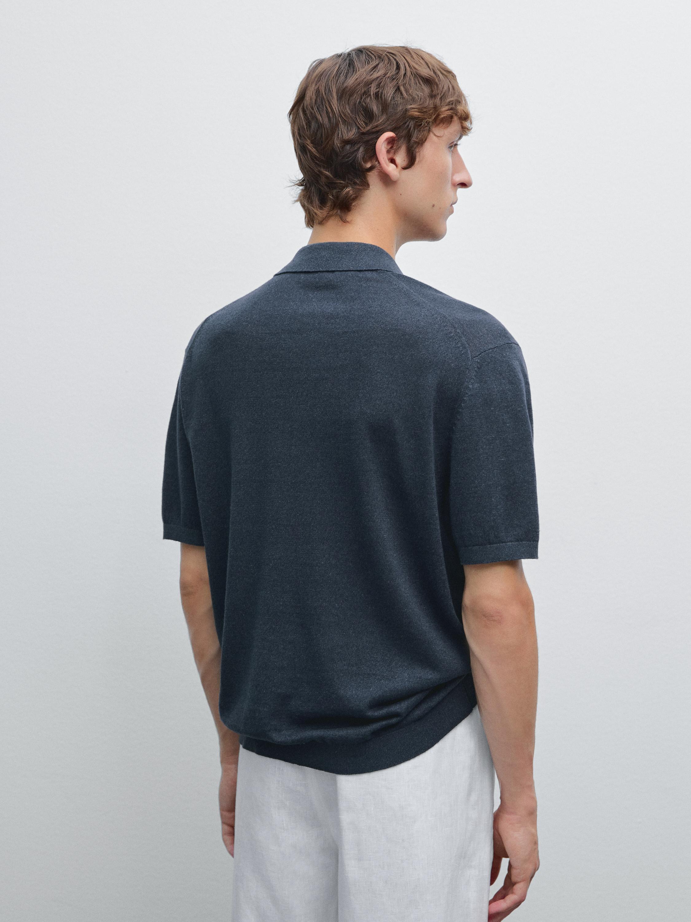 Linen blend knit polo shirt