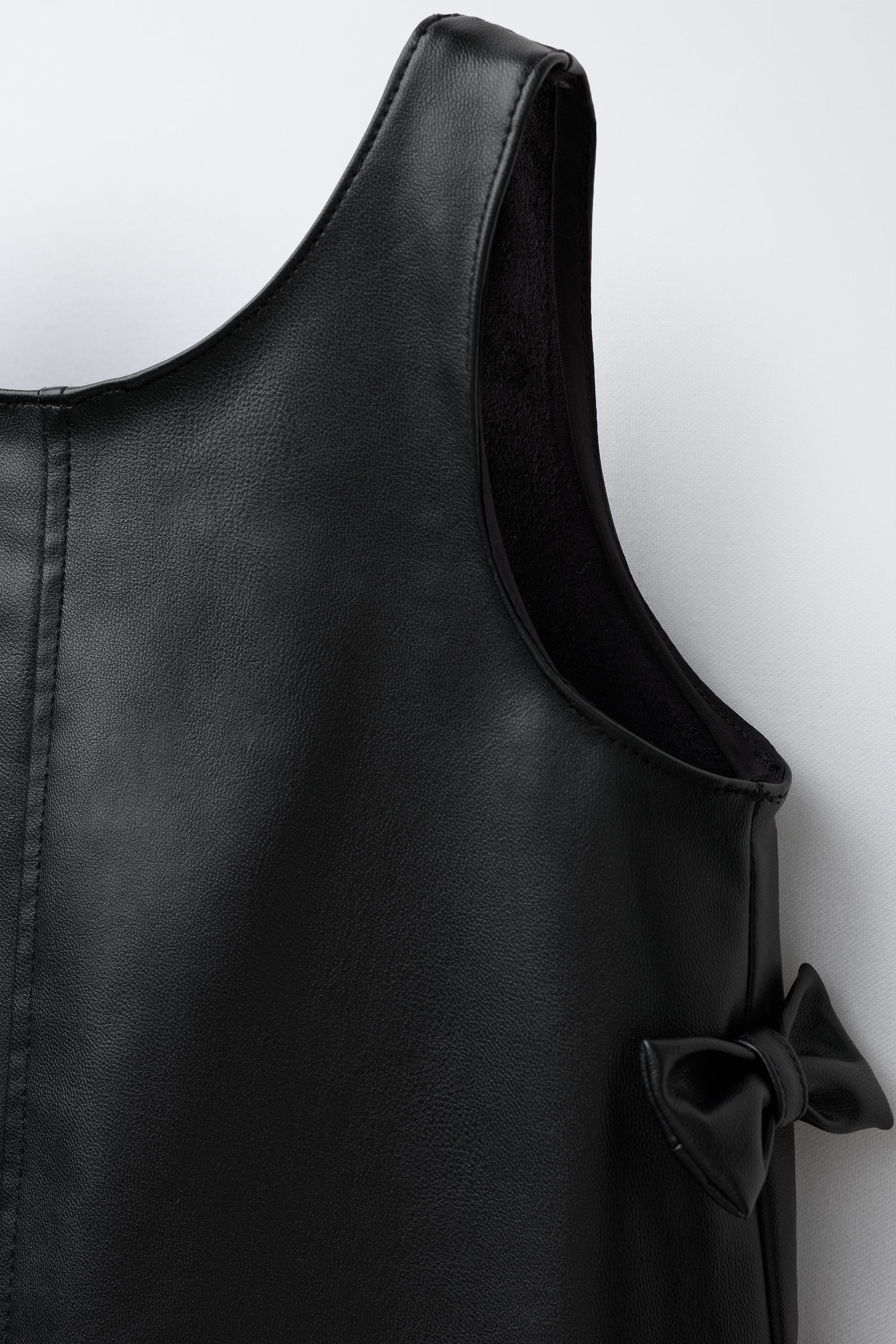 FAUX LEATHER TIE PINAFORE DRESS