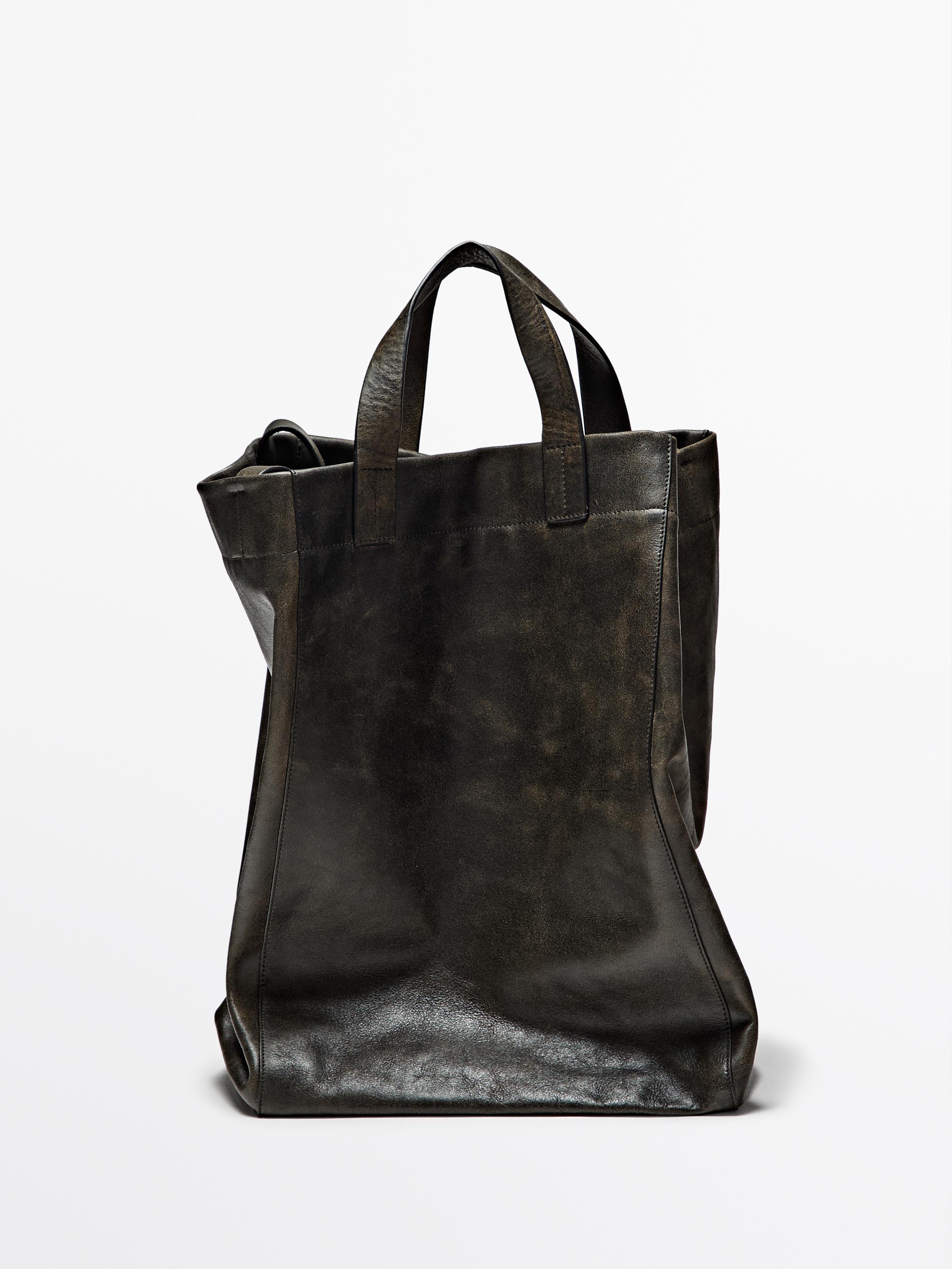 Crackled nappa leather tote bag