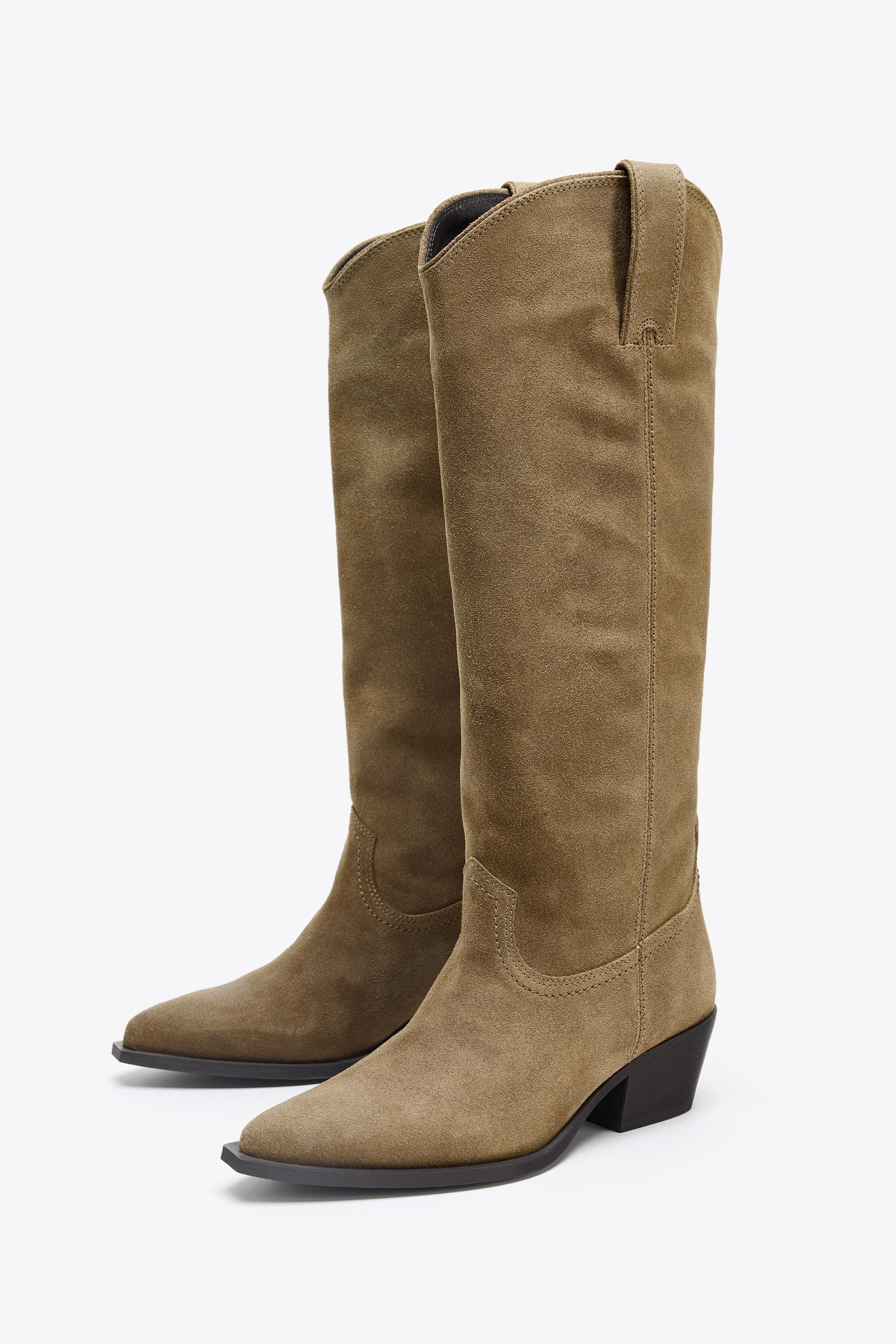SPLIT LEATHER HIGH-HEELED BOOTS