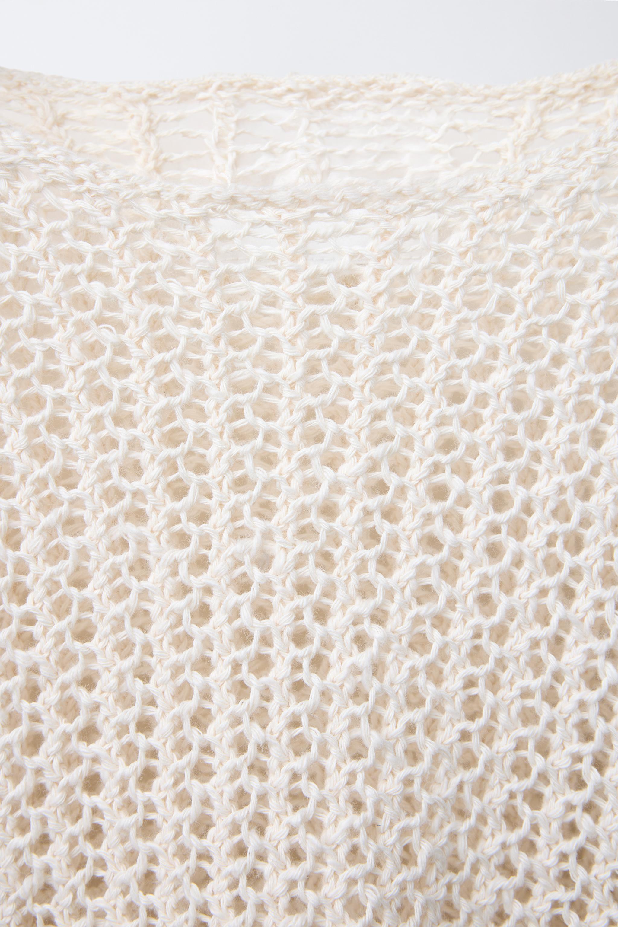 FRINGED MESH KNIT SWEATER