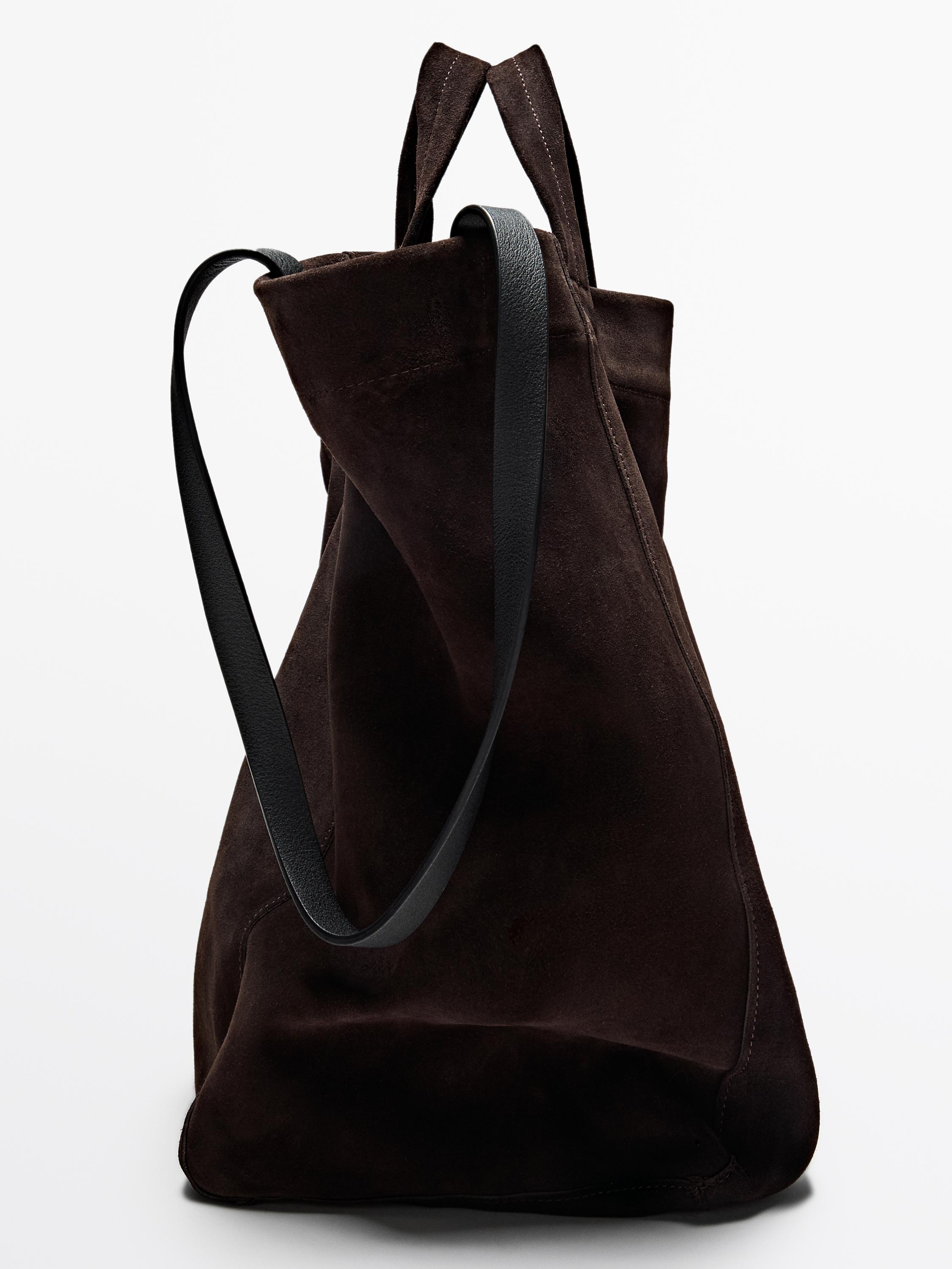 Split suede leather shopper bag