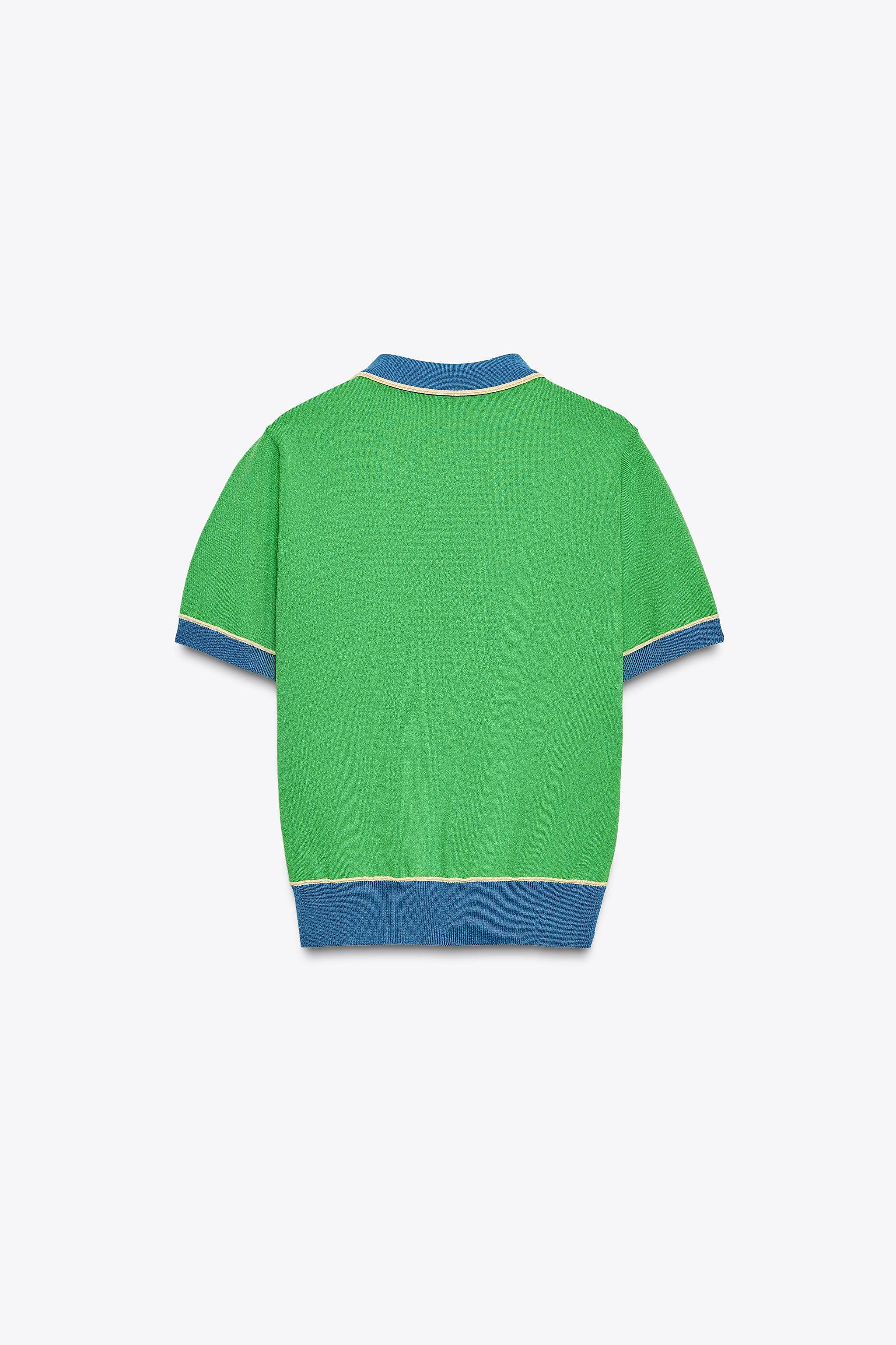 CONTRAST KNIT SHORT SLEEVE POLO TOP