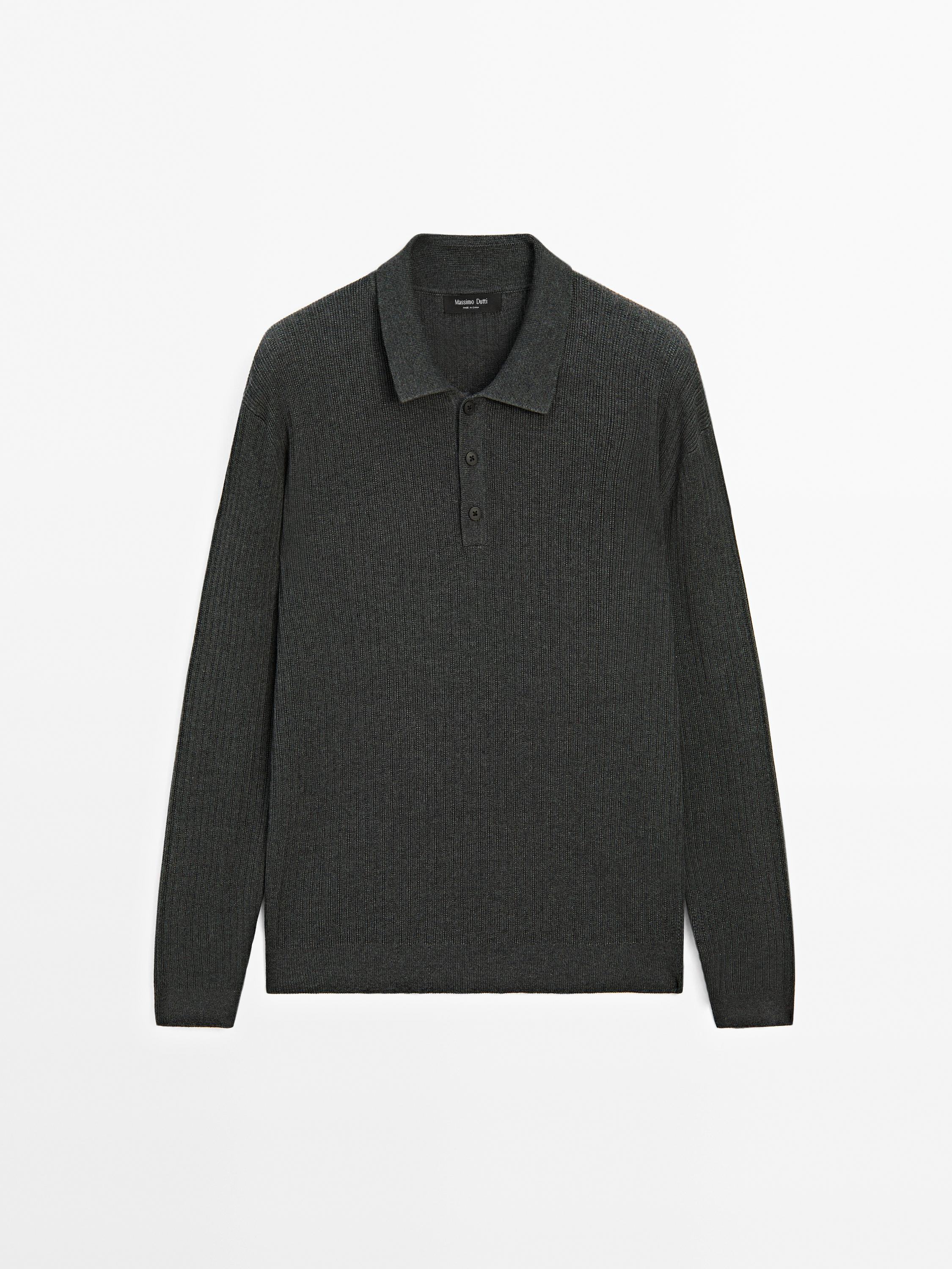 Cotton blend knit polo sweater