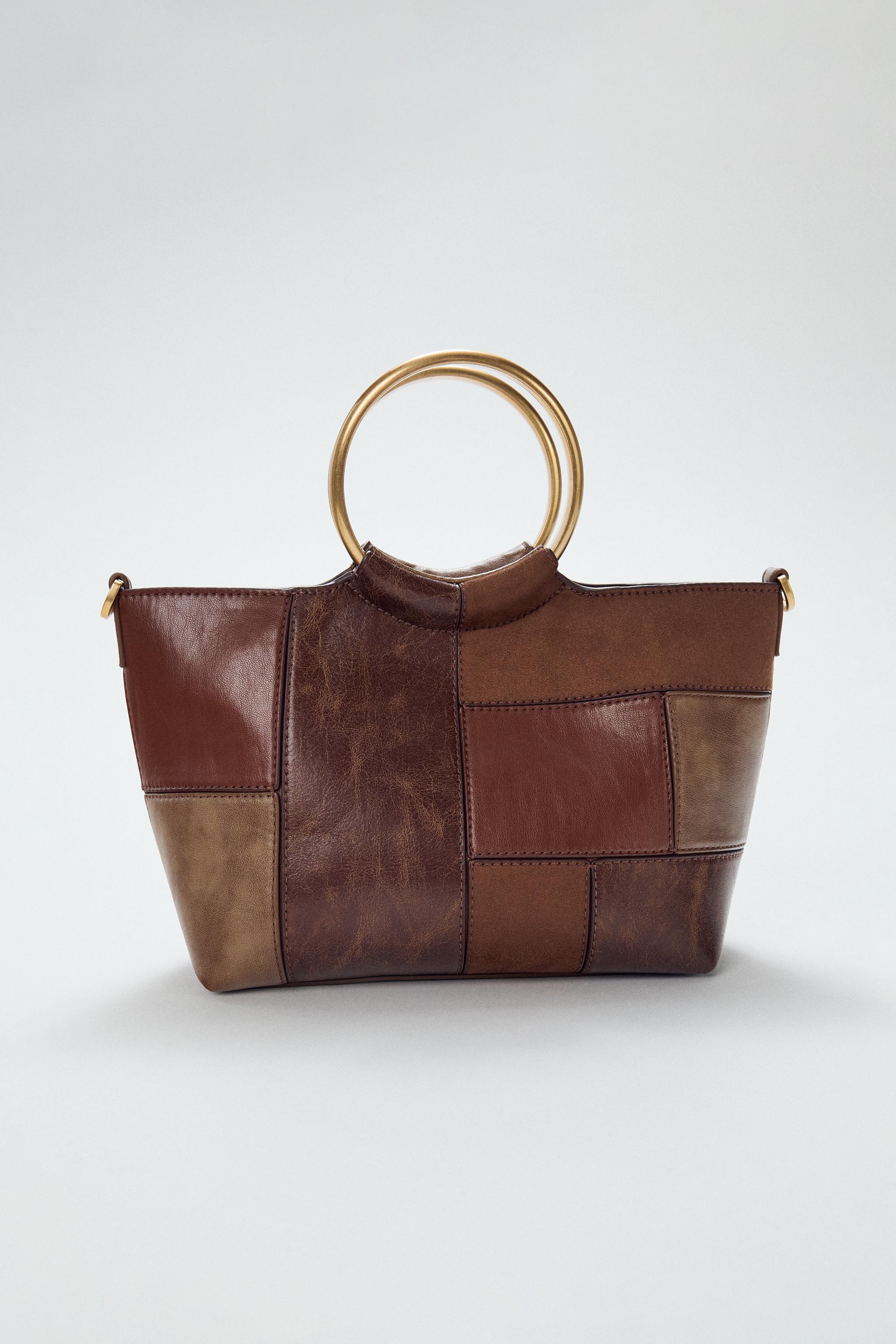 PATCHWORK RIGID HANDLE MINI BUCKET BAG