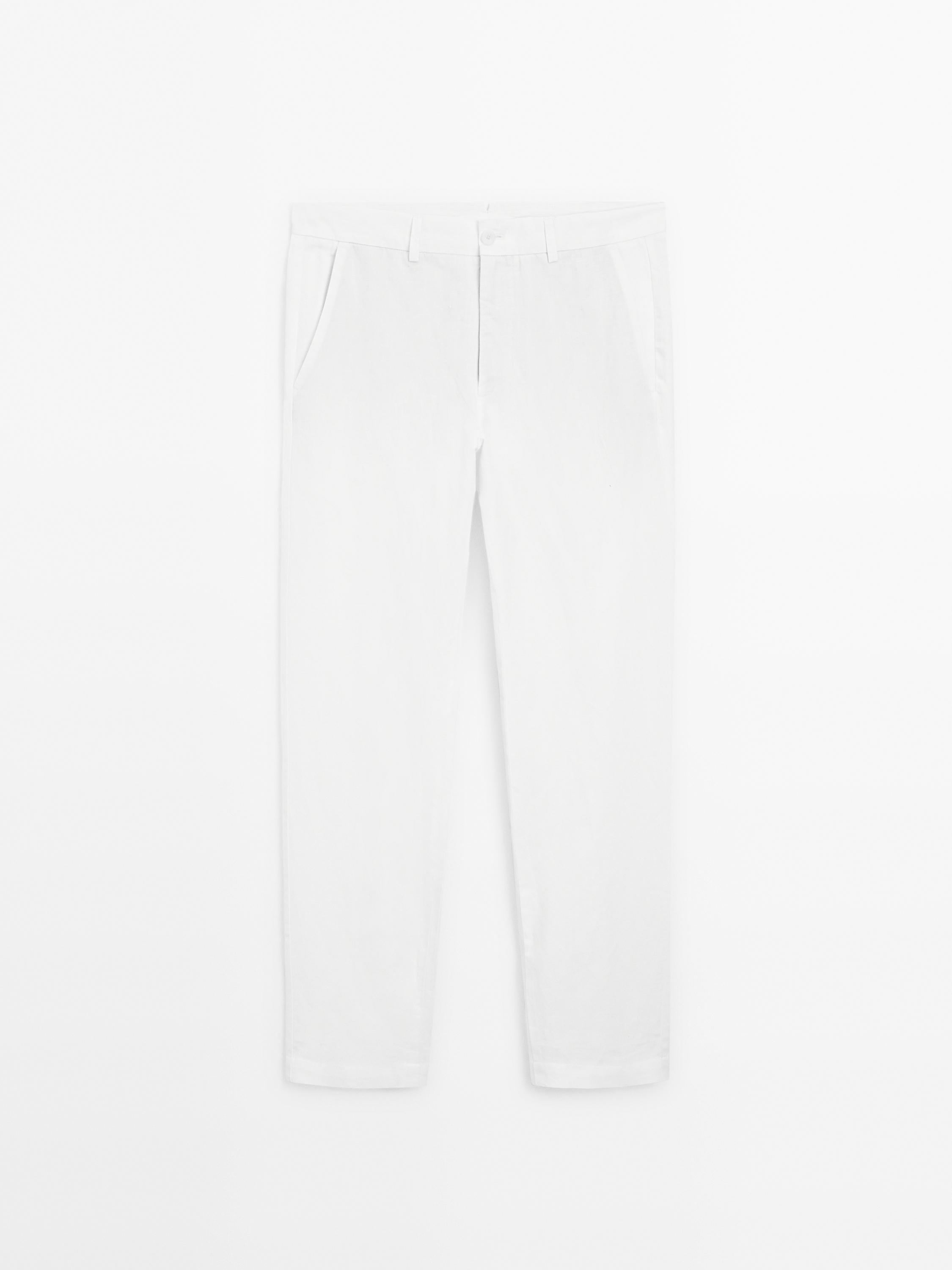 Cotton and linen blend tapered fit trousers