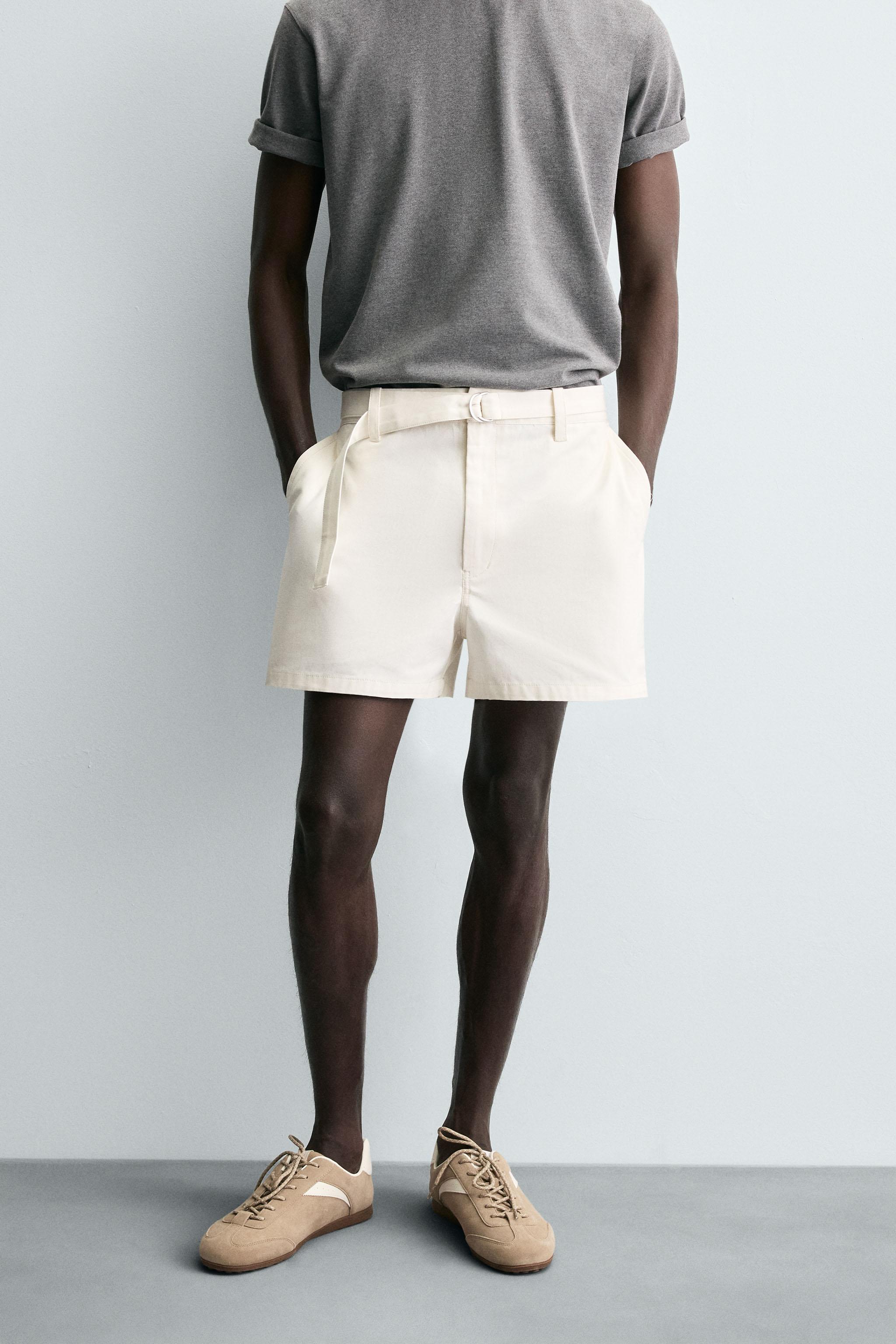 BELTED TEXTURED SHORTS