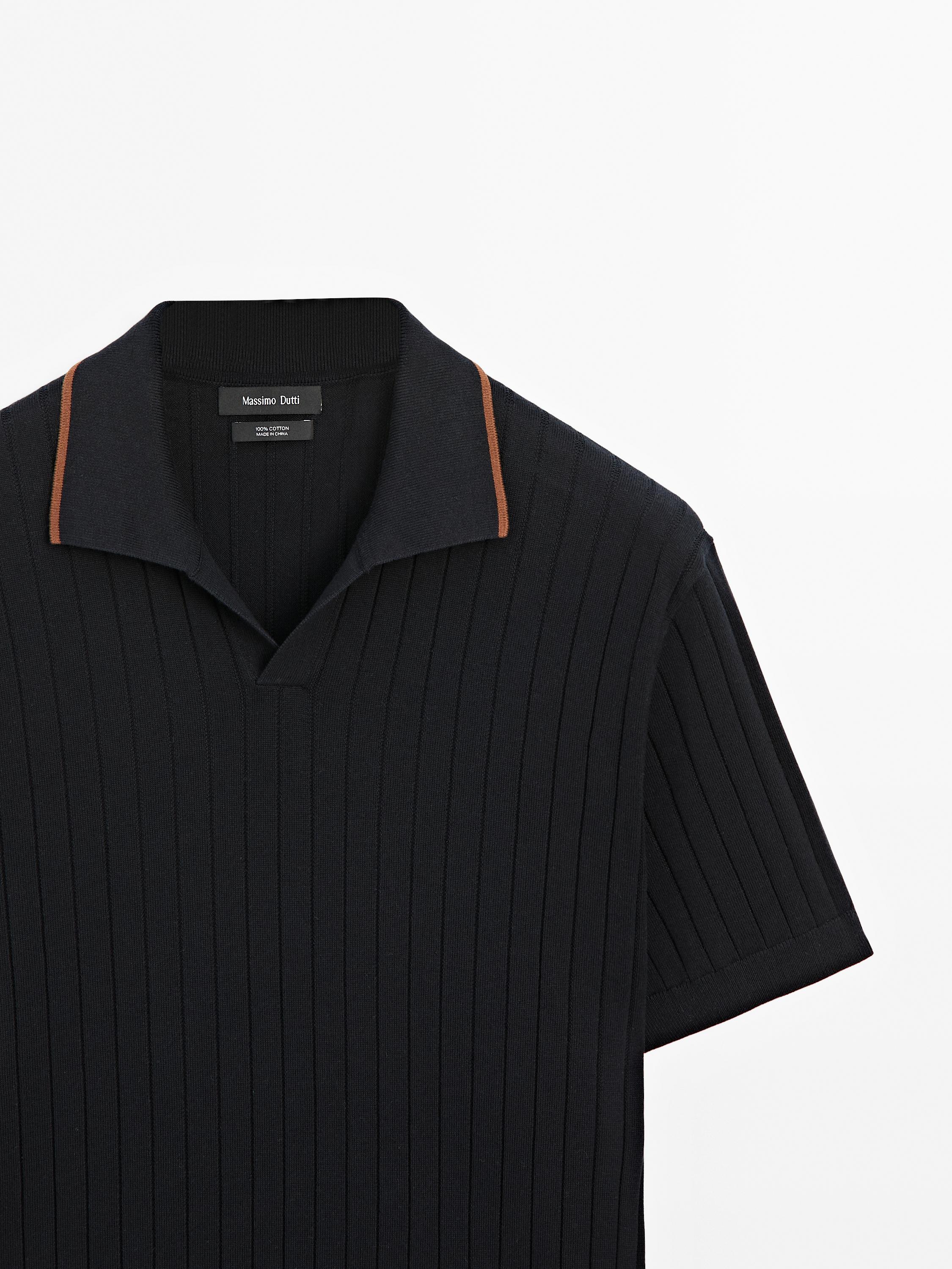 Ribbed knit polo shirt