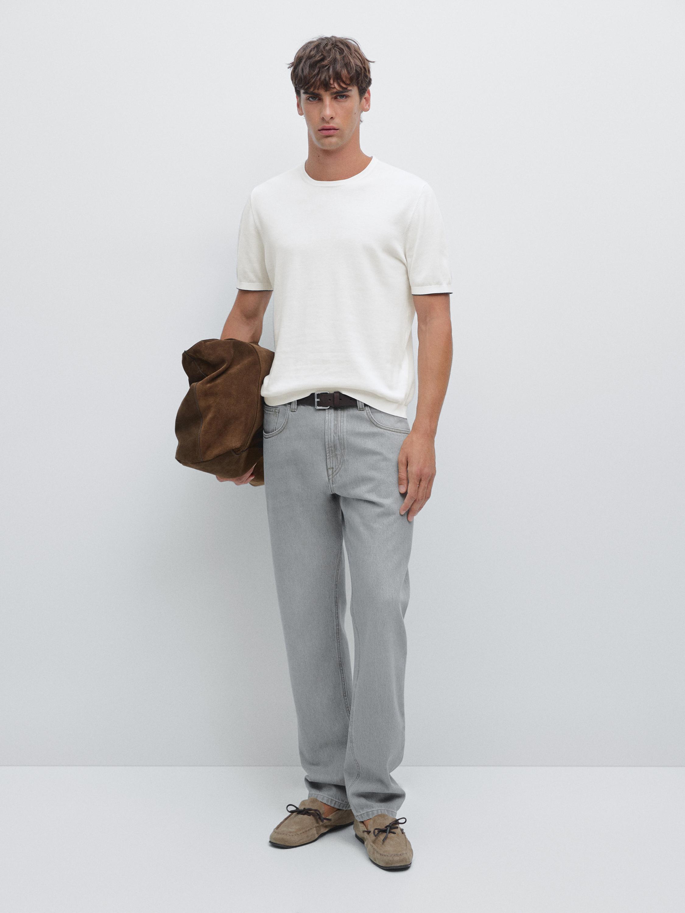 Short sleeve knit T-shirt with colour detail