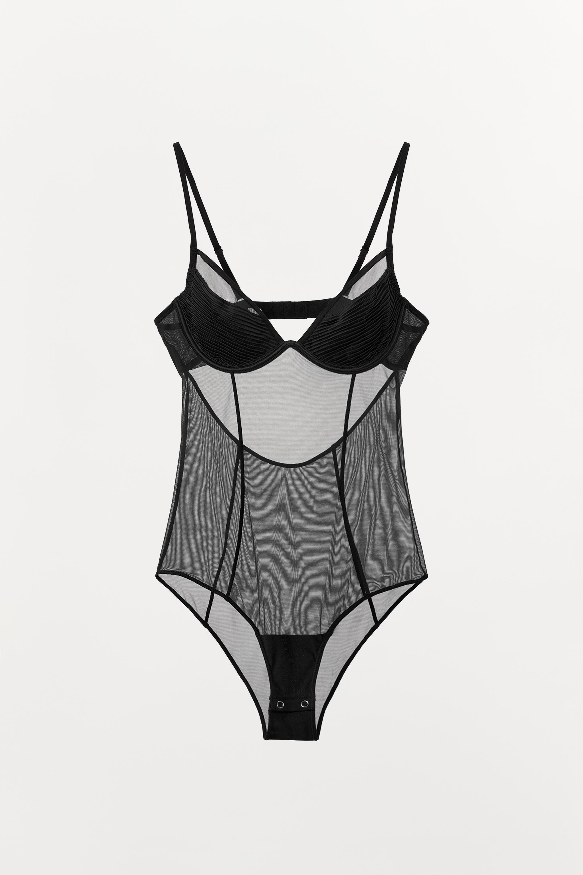 SEMI-SHEER PLEATED BODYSUIT