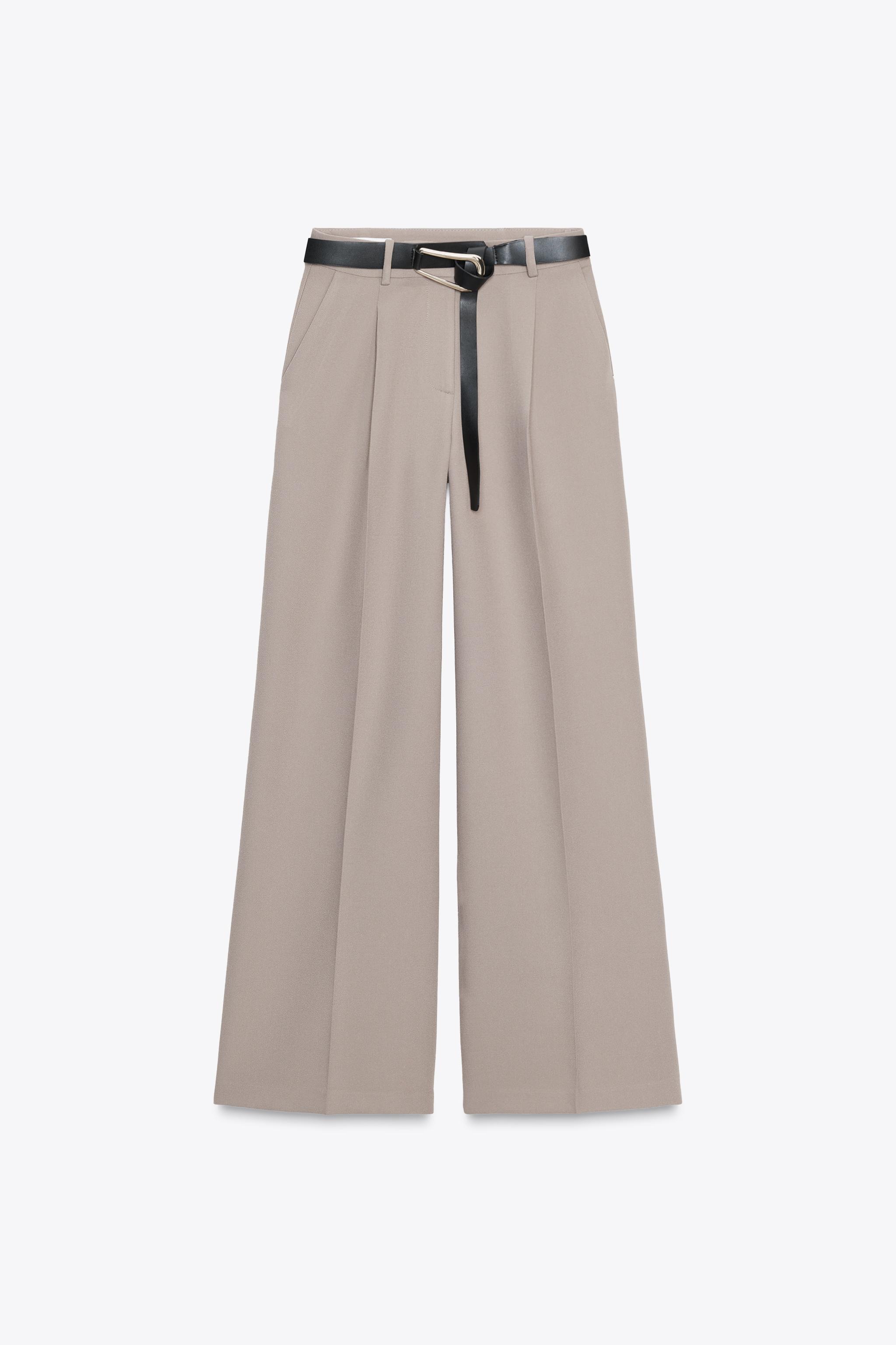 STRAIGHT LEG PLEATED BELTED PANTS