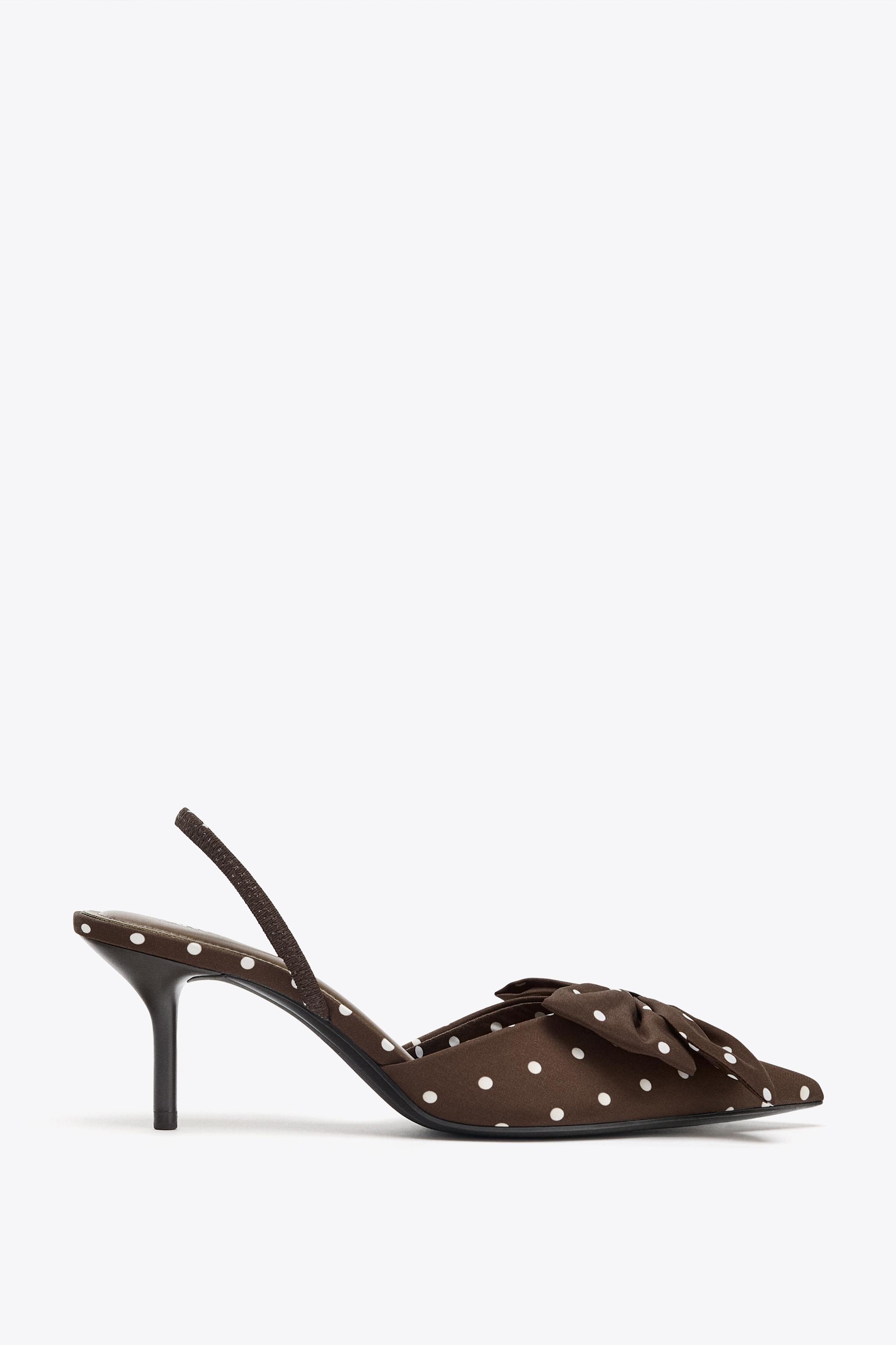 POLKA DOT PRINT HEELED SHOES WITH BOW