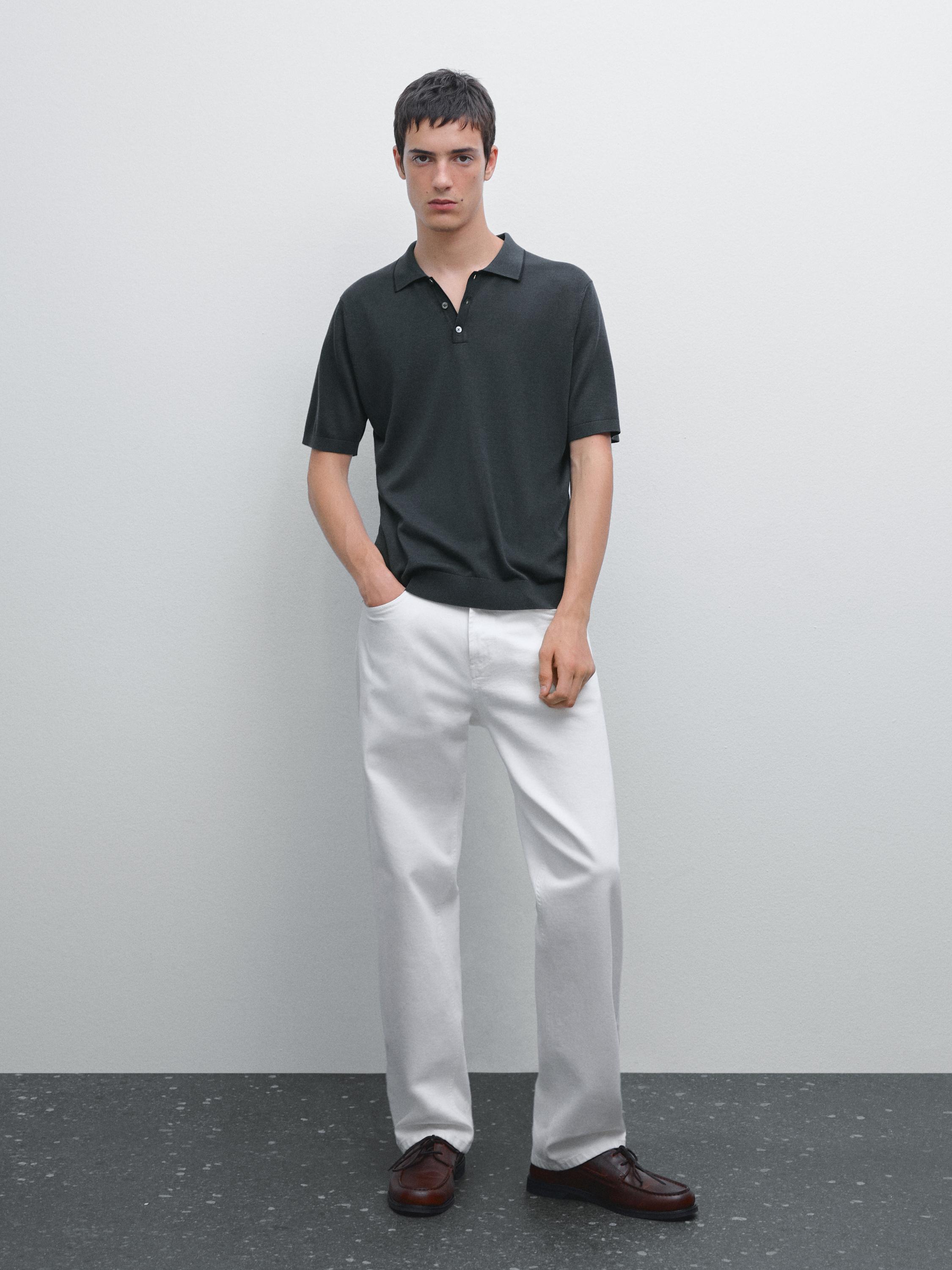 Knit polo shirt with coloured collar detail