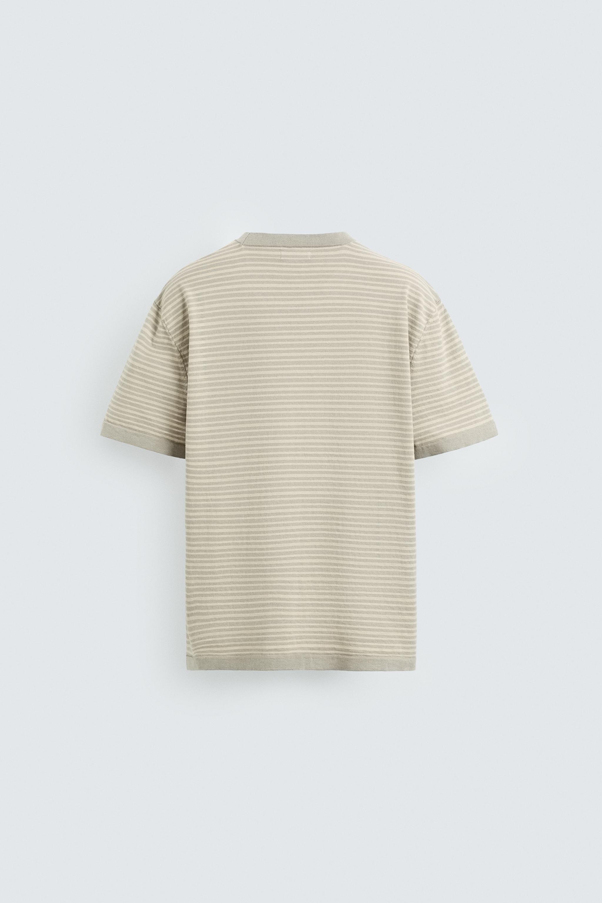 STRIPED COTTON LINEN KNIT T-SHIRT