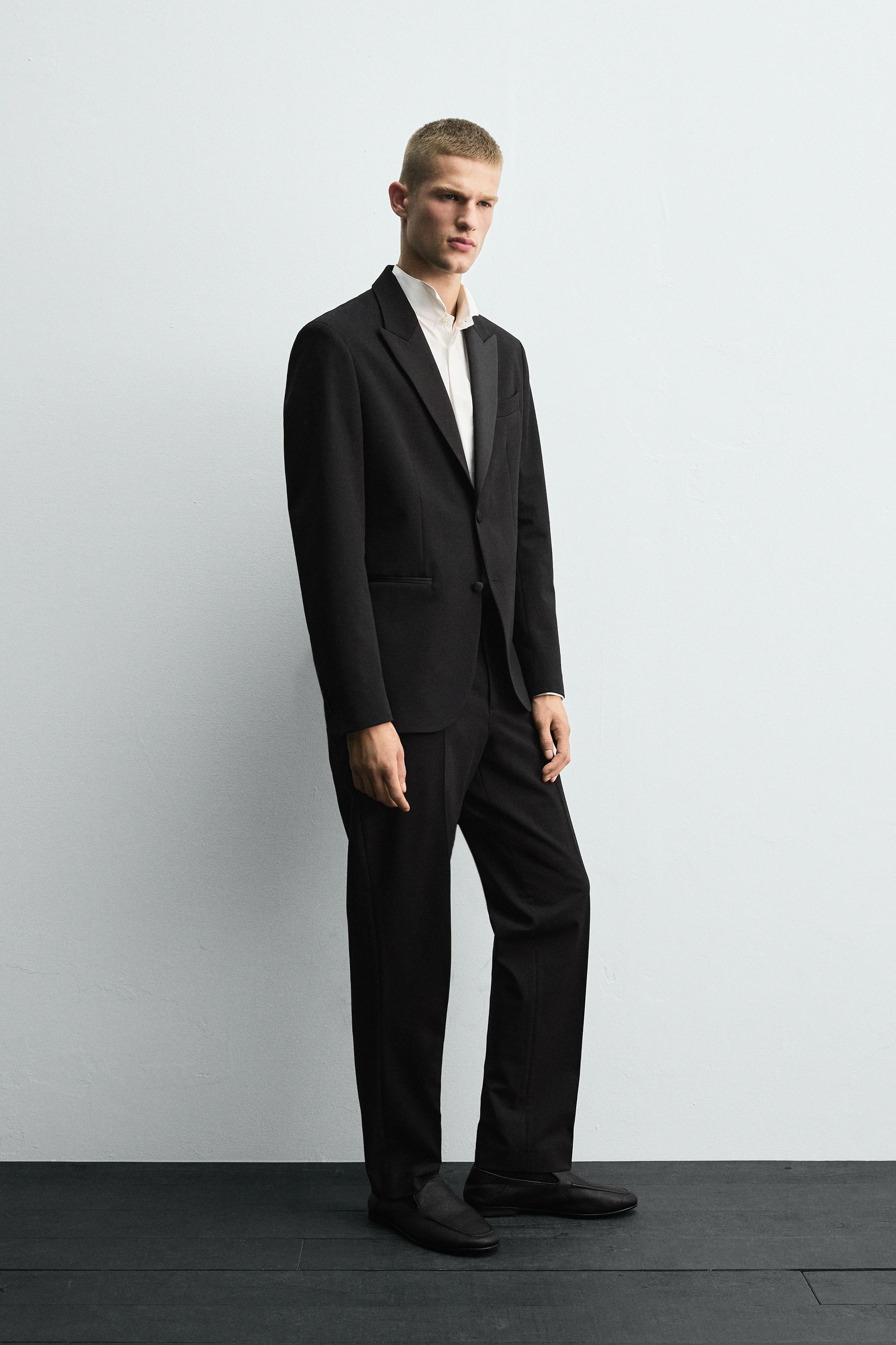 WOOL BLEND TUXEDO SUIT PANTS