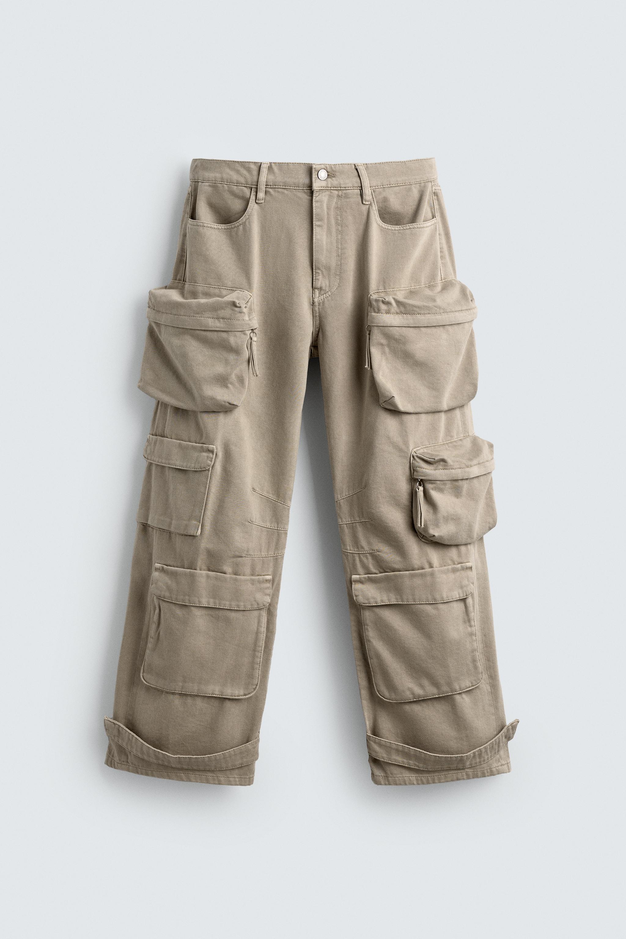 DENIM CARGO PANTS WITH POCKETS