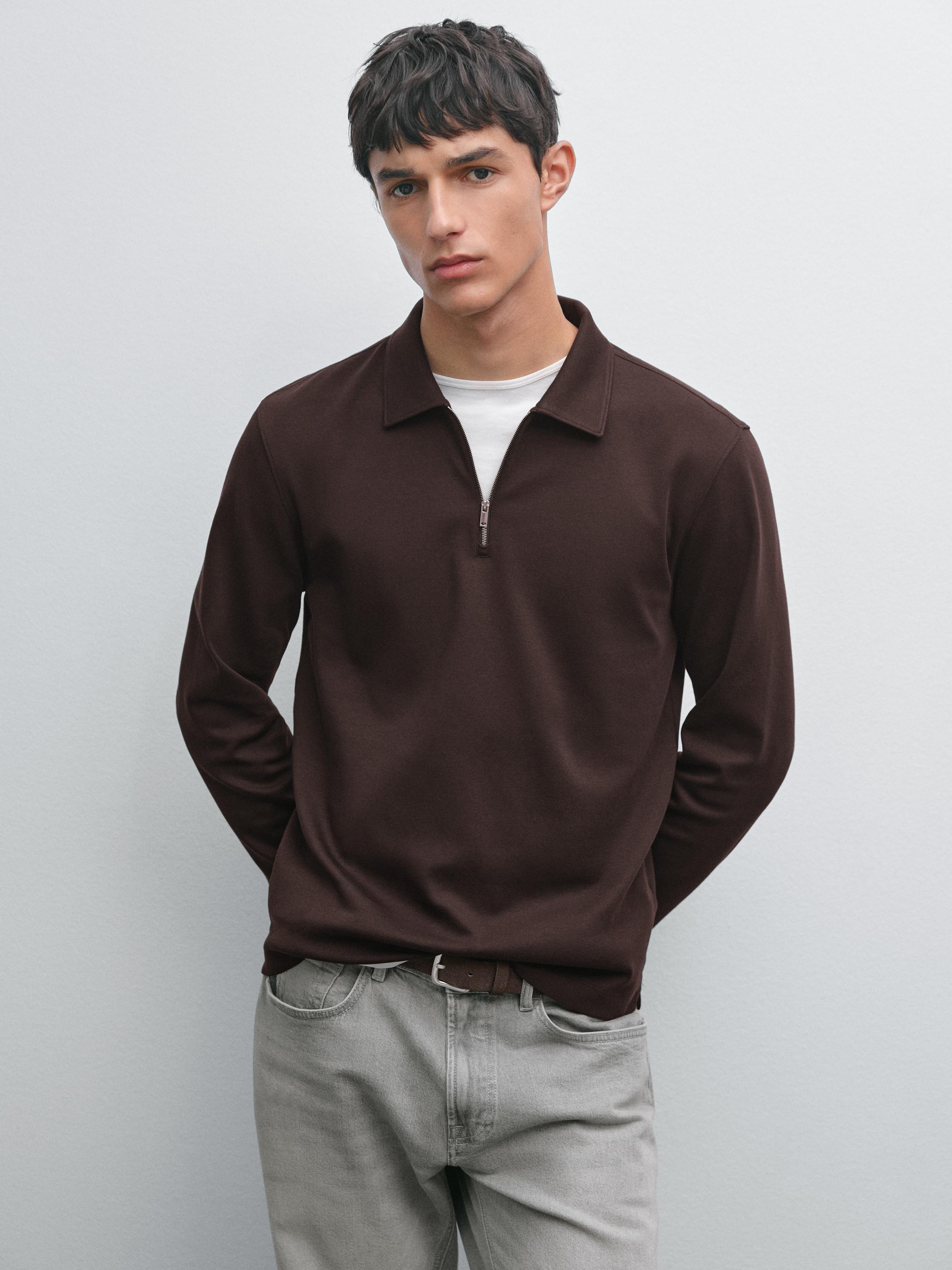 Long sleeve zip-up polo shirt