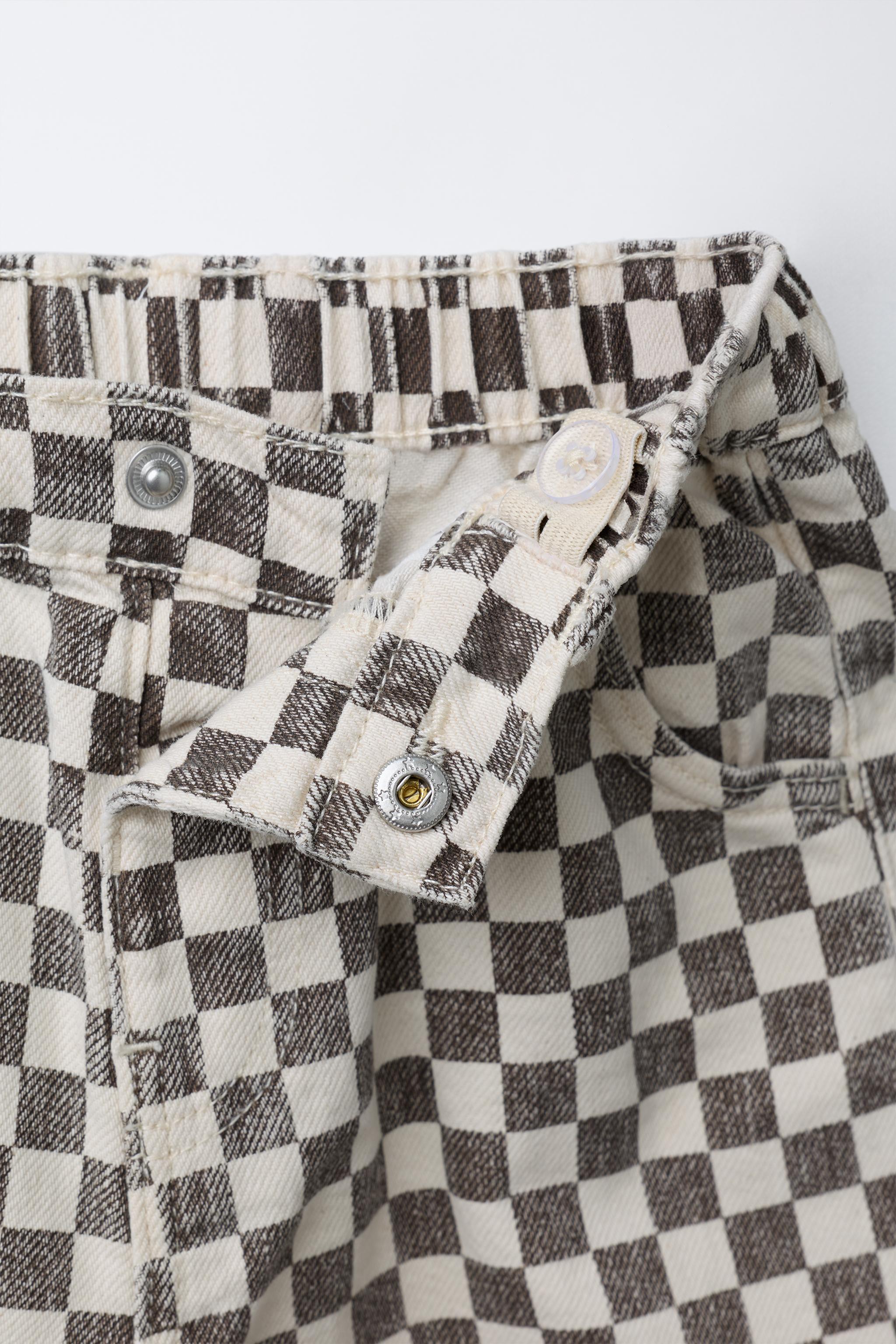CHECKERBOARD BAGGY TWILL PANTS