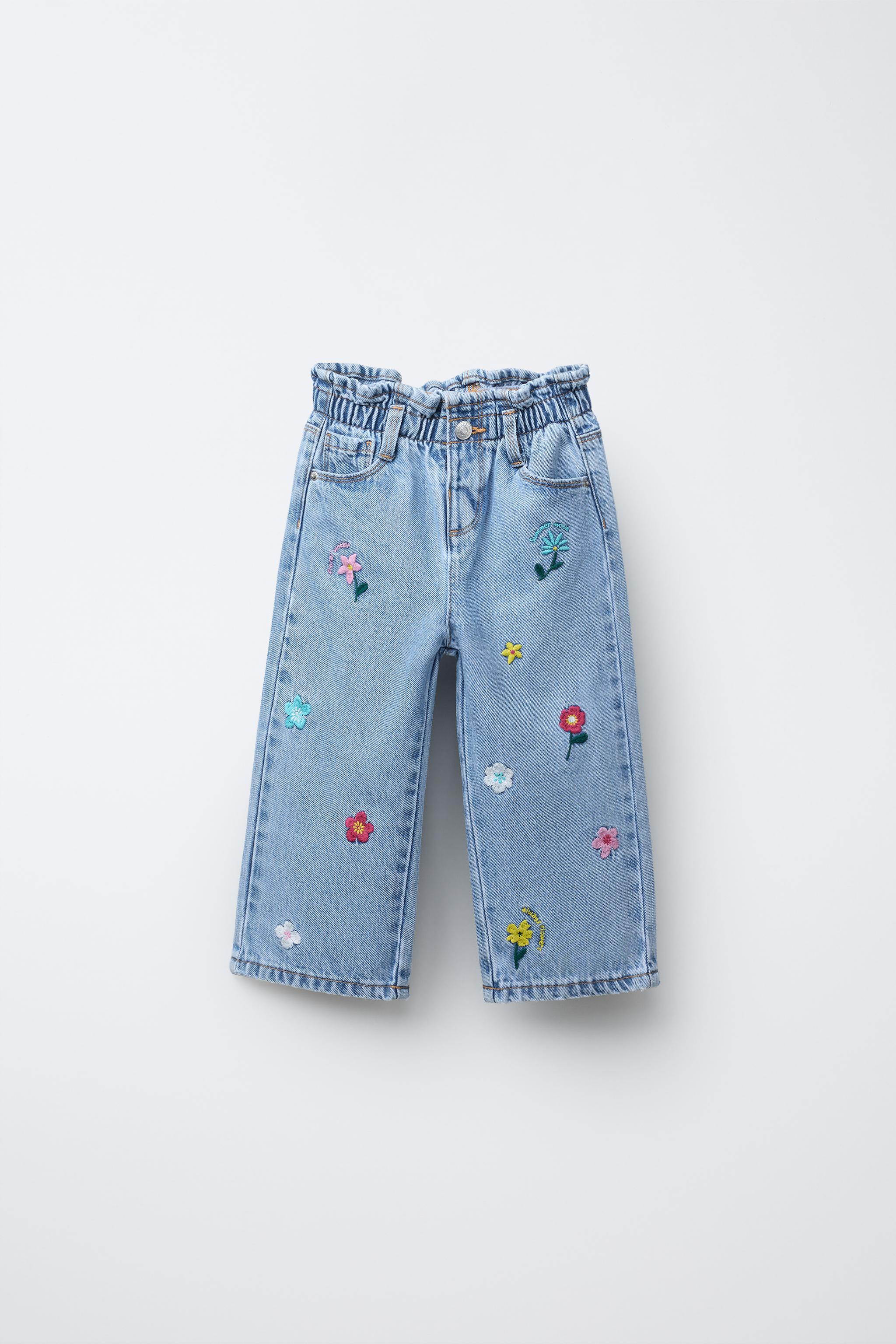 EMBROIDERED FLOWER PAPERBAG JEANS